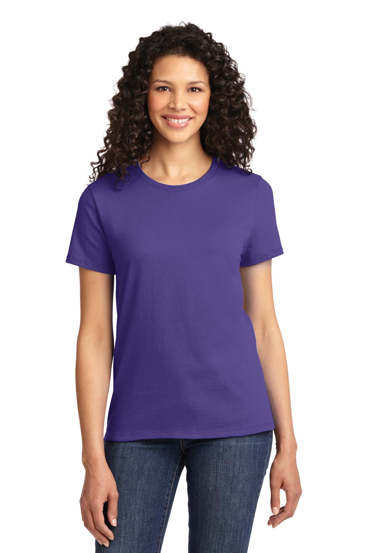 Front View of Purple Port & Co Women's Essential Tee. LPC61