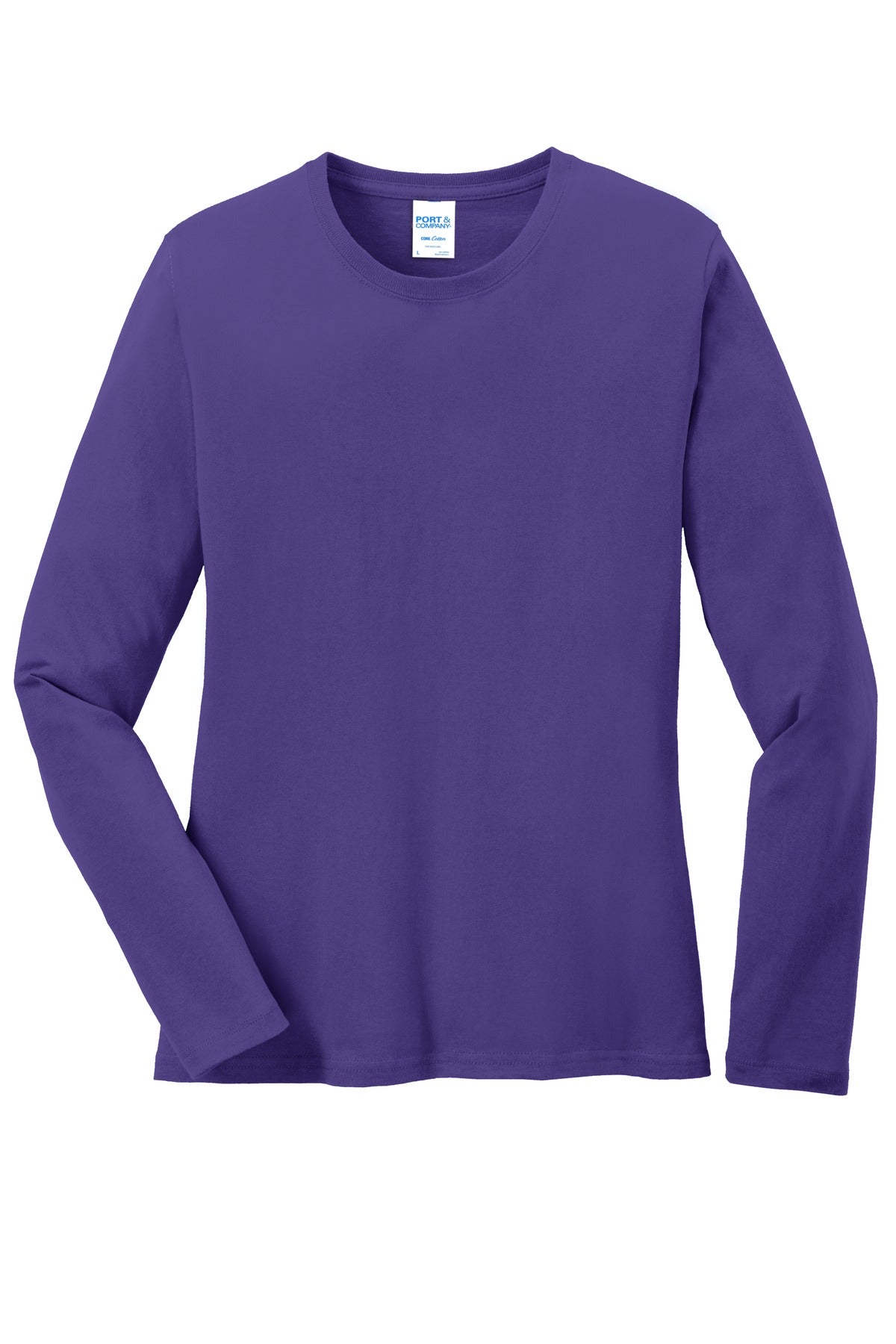 Front View of Purple Port & Co Women's Long Sleeve Core Cotton Tee. LPC54LS