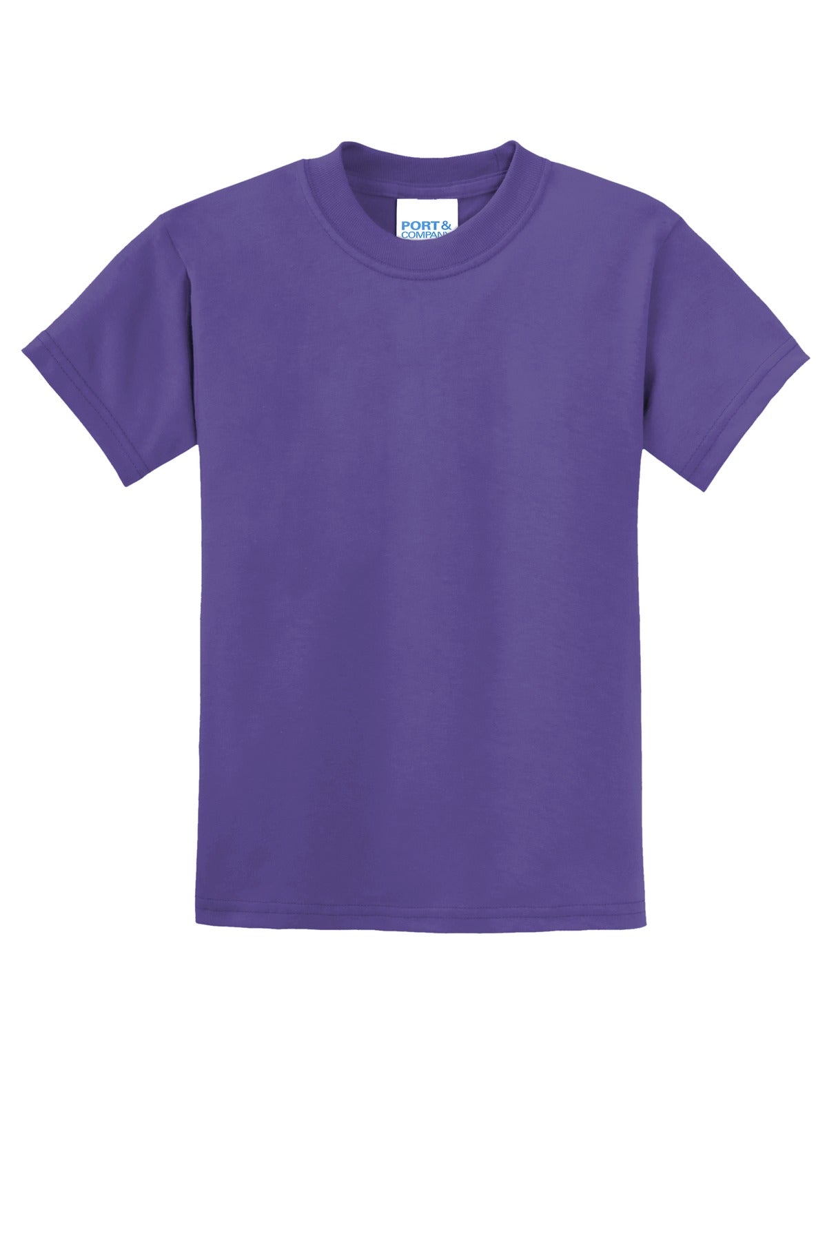 Front View of Purple Port & Co Youth Core Blend Tee. PC55Y
