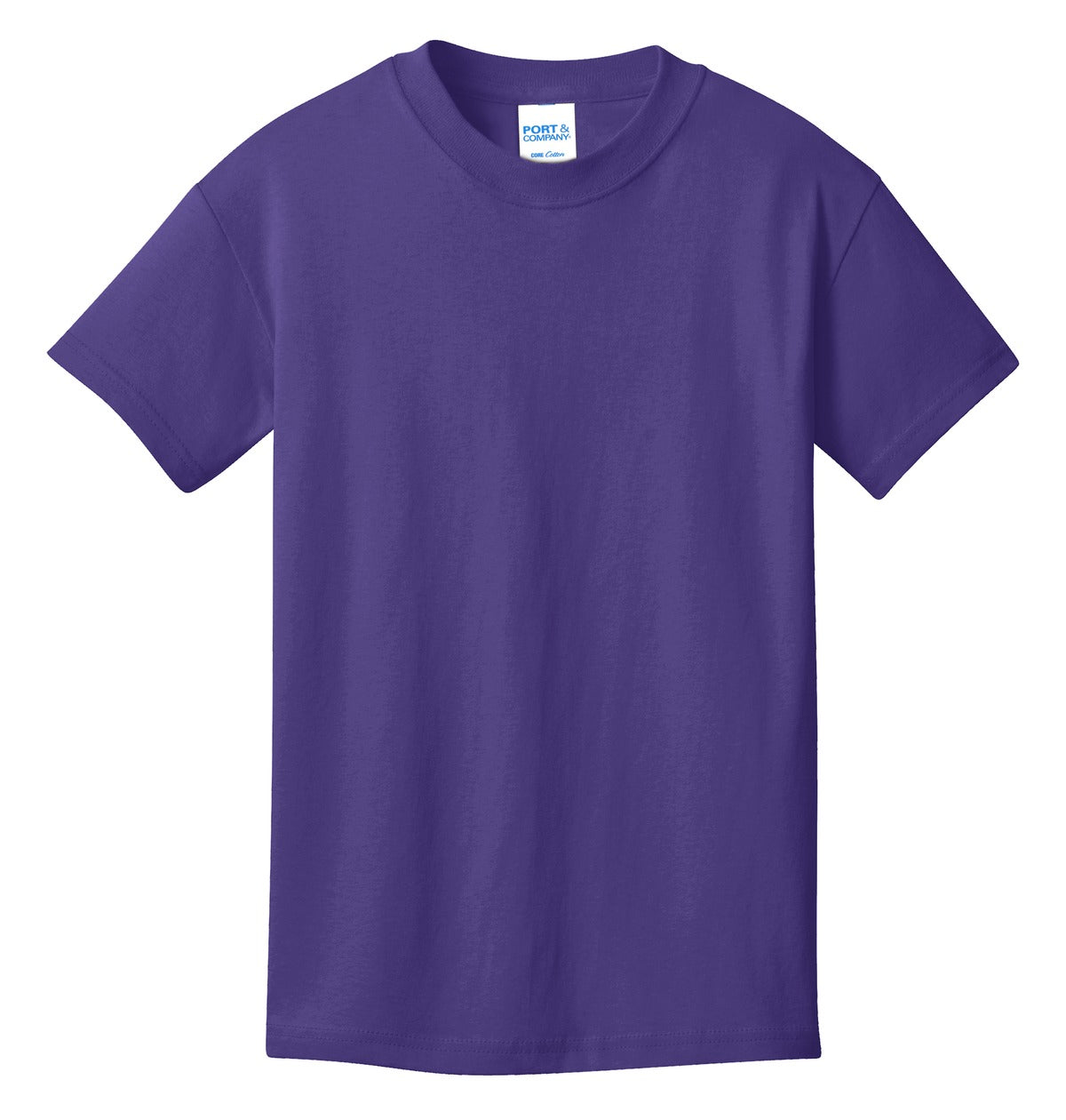 Front View of Purple Port & Co Youth Core Cotton Tee. PC54Y
