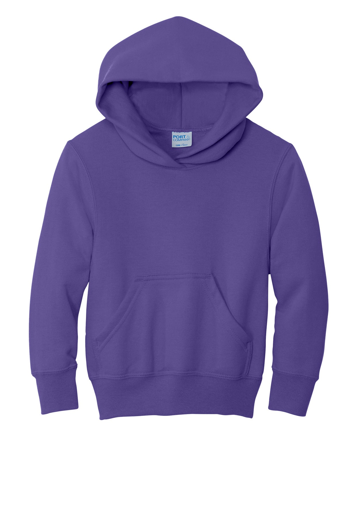Front View of Purple Port & Co Youth Core Fleece Pullover Hooded Sweatshirt. PC90YH