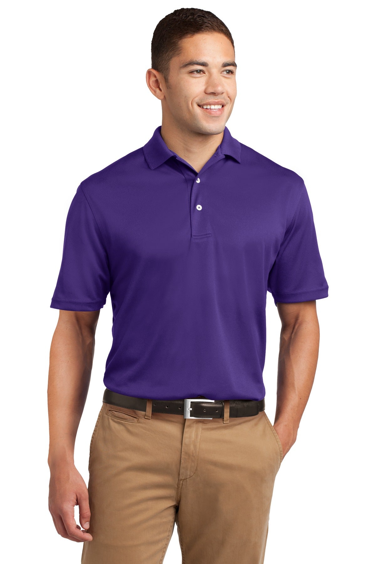 Front View of Purple Sport-Tek Dri-Mesh Polo. K469
