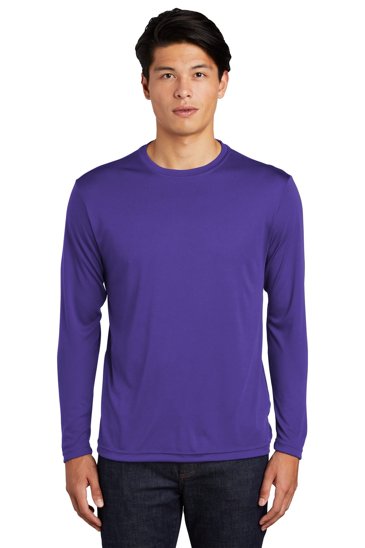 Front View of Purple Sport-Tek Long Sleeve PosiCharge Competitor Tee. ST350LS