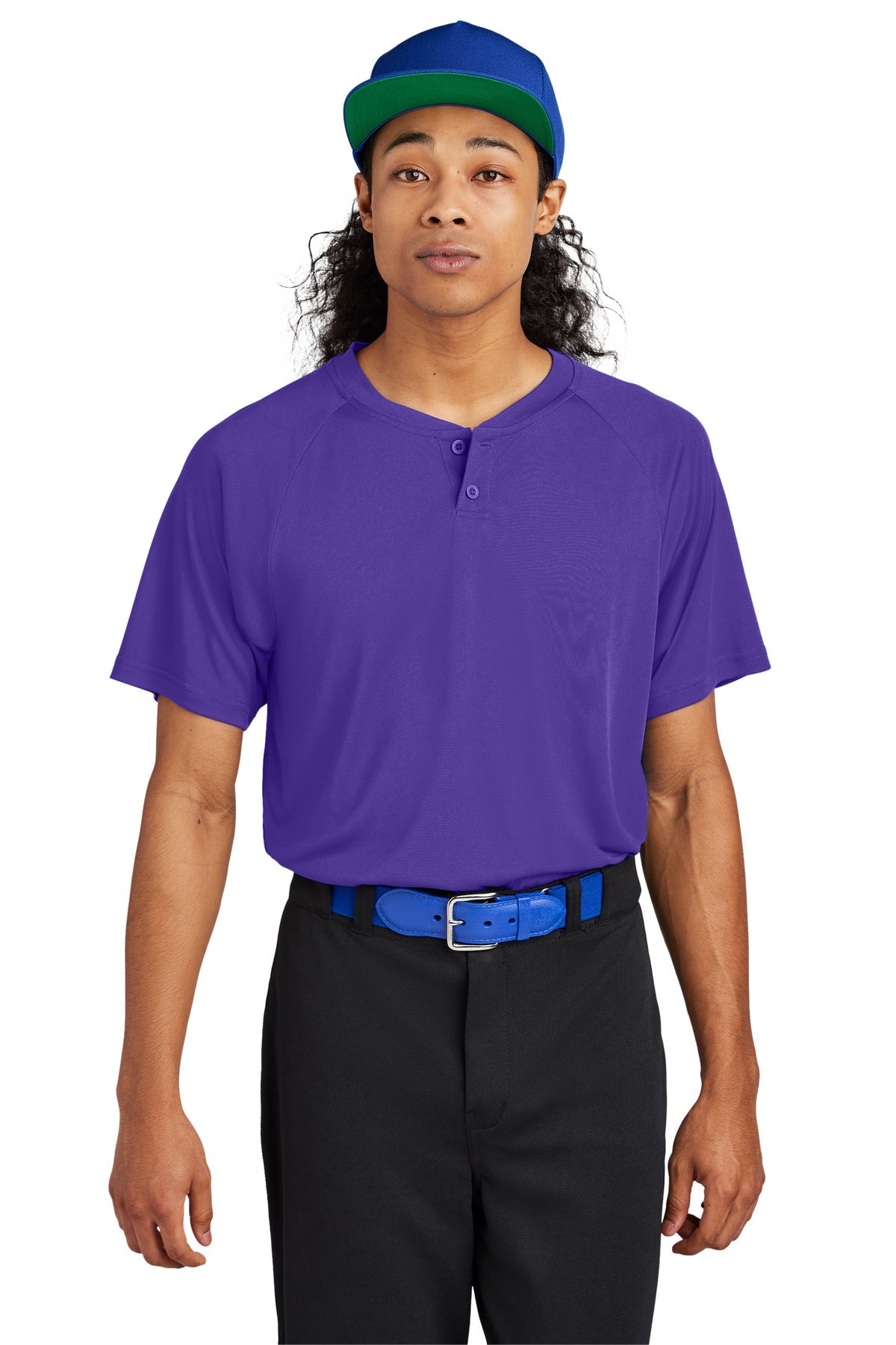 Front View of Purple Sport-Tek PosiCharge Competitor 2-Button Henley ST359