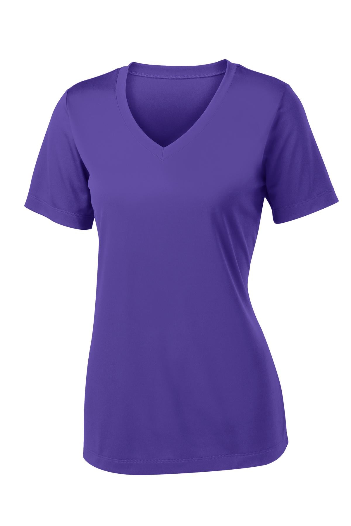 Front View of Purple Sport-Tek Women's PosiCharge Competitor V-Neck Tee. LST353