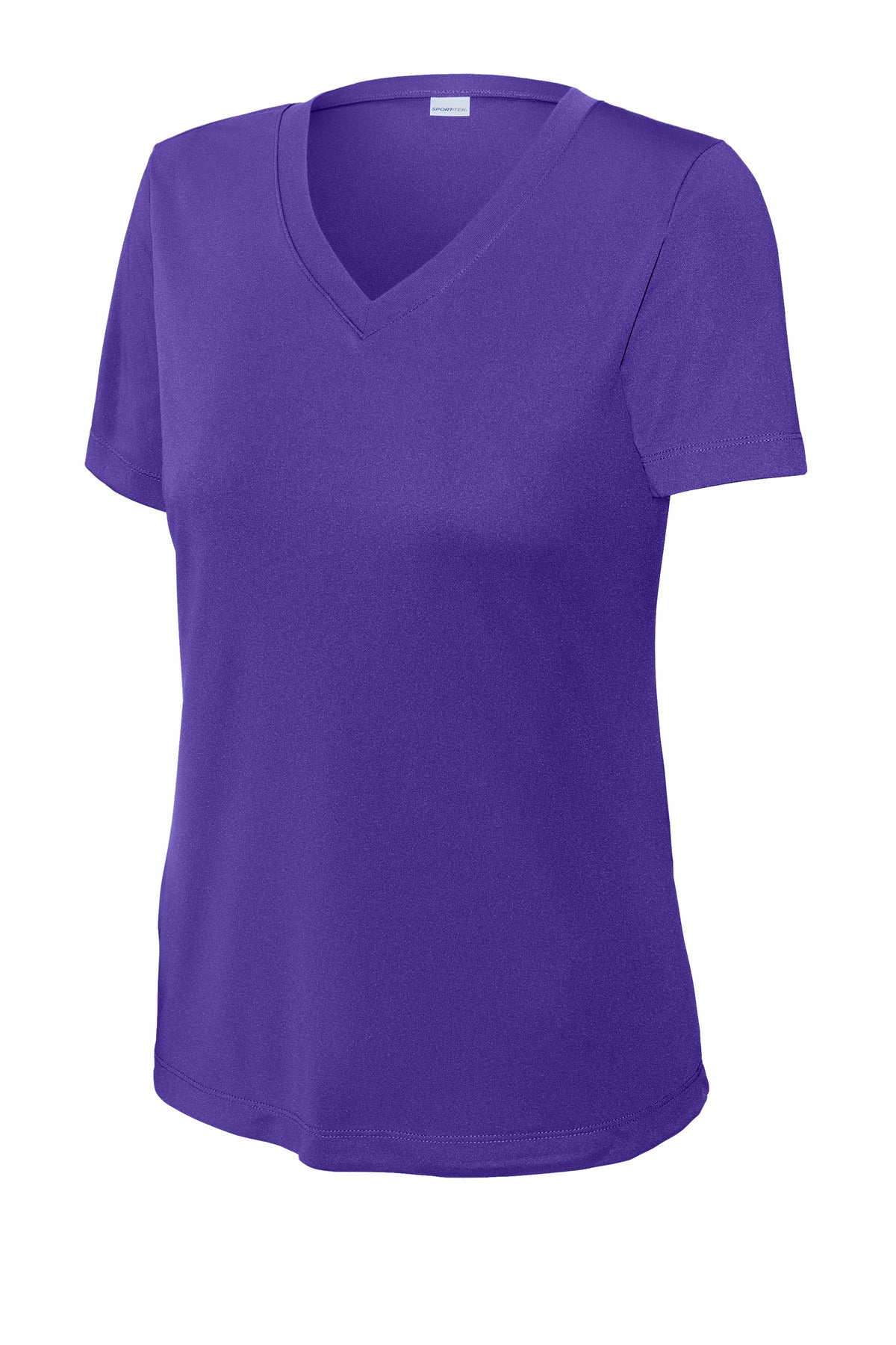 Front View of Purple Sport-Tek Women's PosiCharge Competitor V-Neck Tee. LST353