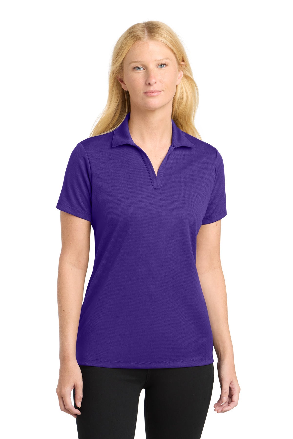 Front View of Purple Sport-Tek Women's PosiCharge RacerMesh Polo. LST640