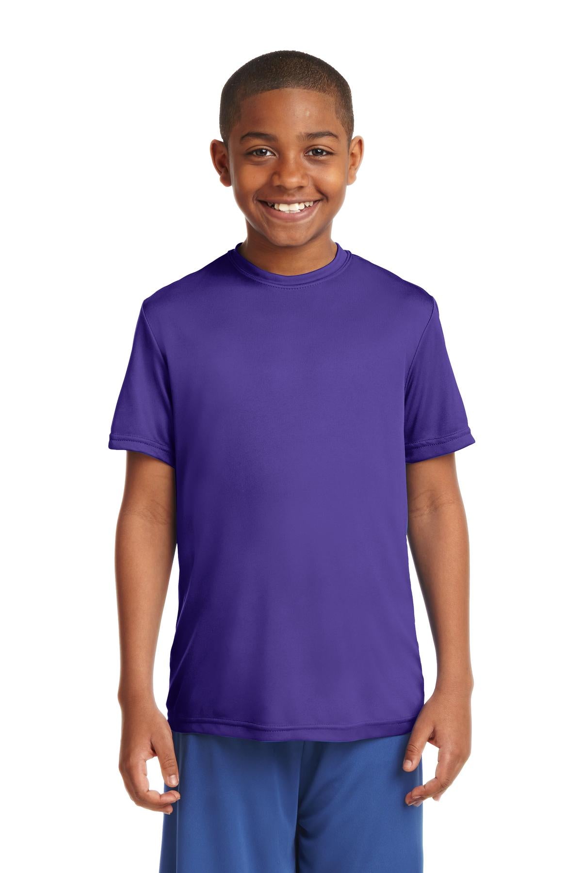 Front View of Purple Sport-Tek Youth PosiCharge Competitor Tee. YST350
