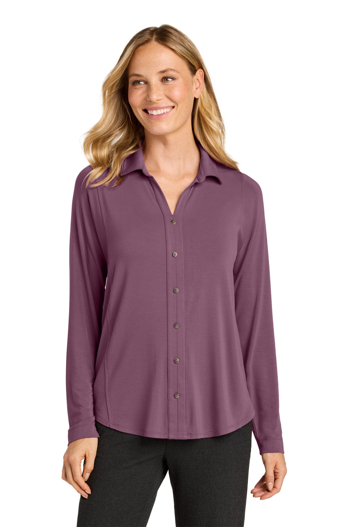 Front View of PurpleMist Port Authority Women's Luxe Knit Button Tunic LK5602
