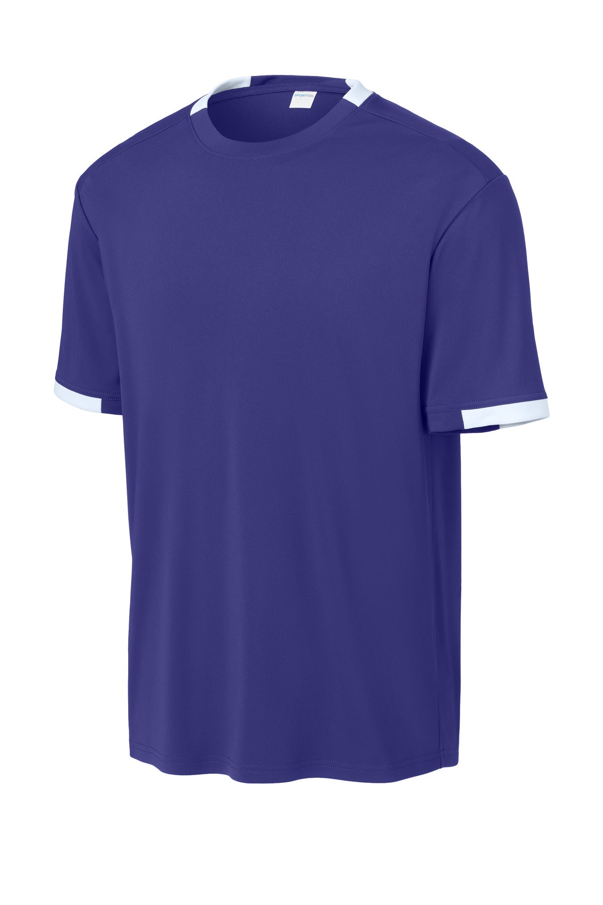 Front View of Purple/Wh Sport-Tek Club Short Sleeve Crew ST440
