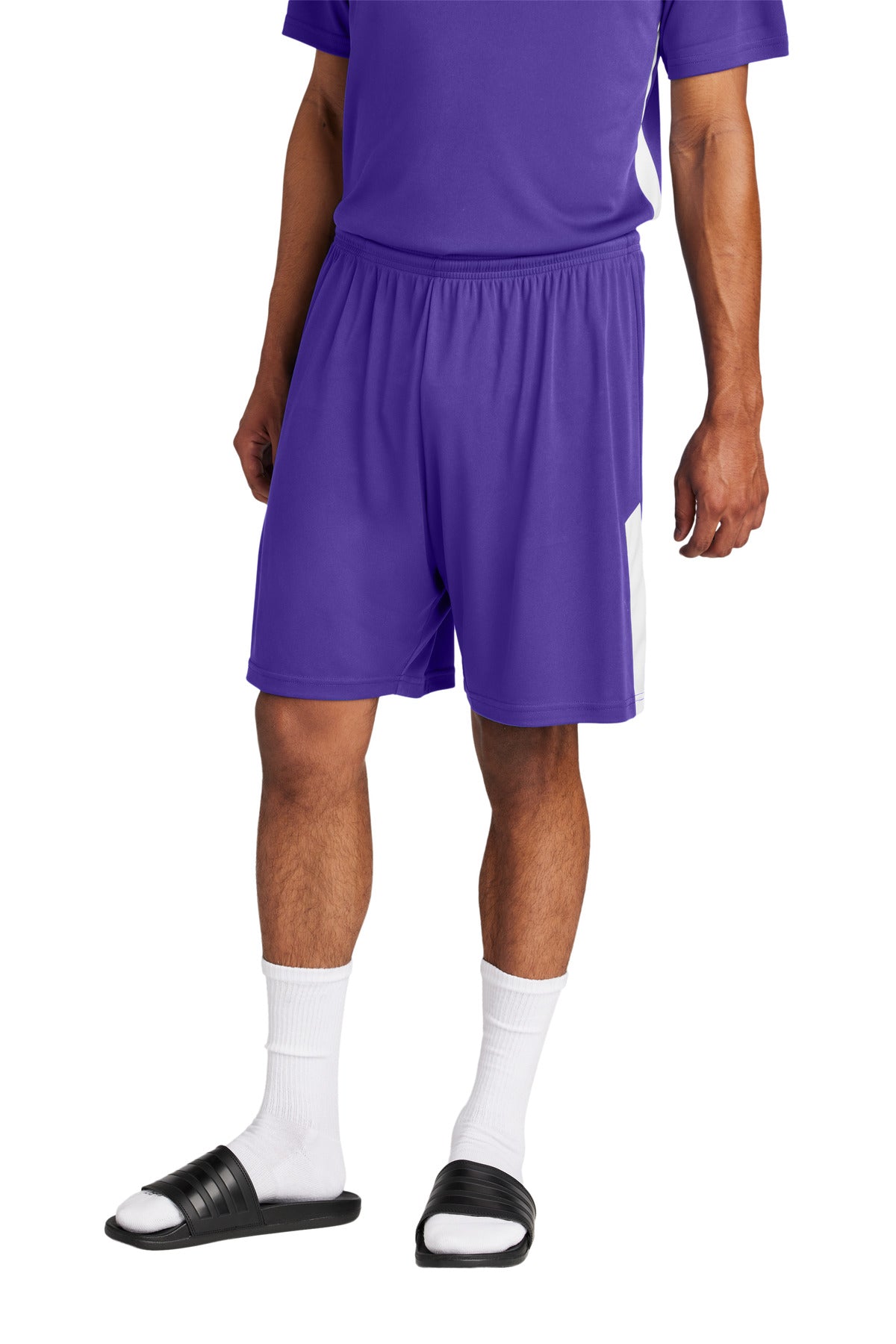 Front View of Purple/Wh Sport-Tek Competitor United 7" Short ST103