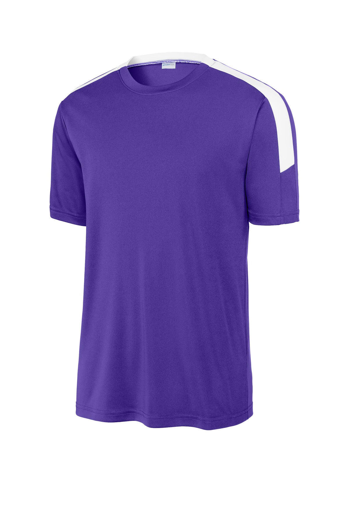 Front View of Purple/Wh Sport-Tek Competitor United Crew ST100