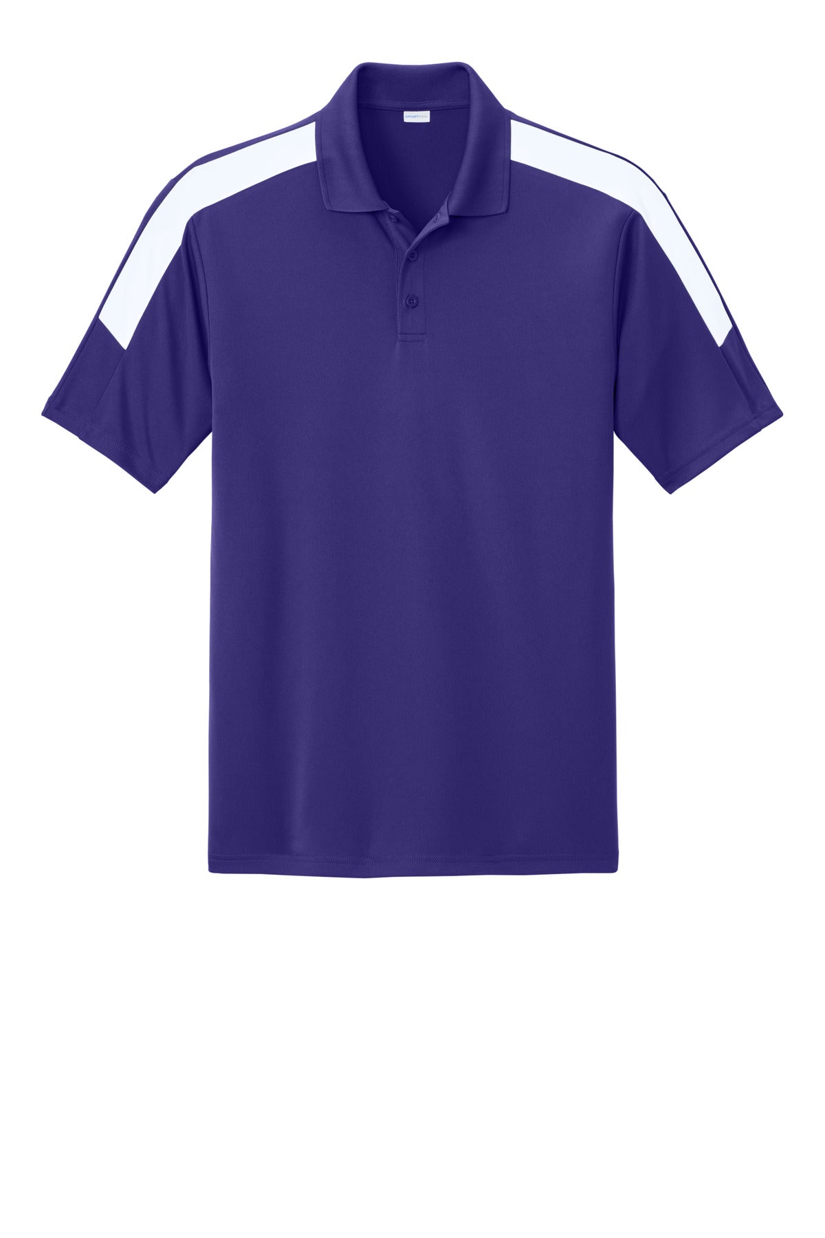 Front View of Purple/Wh Sport-Tek Competitor United Polo ST104