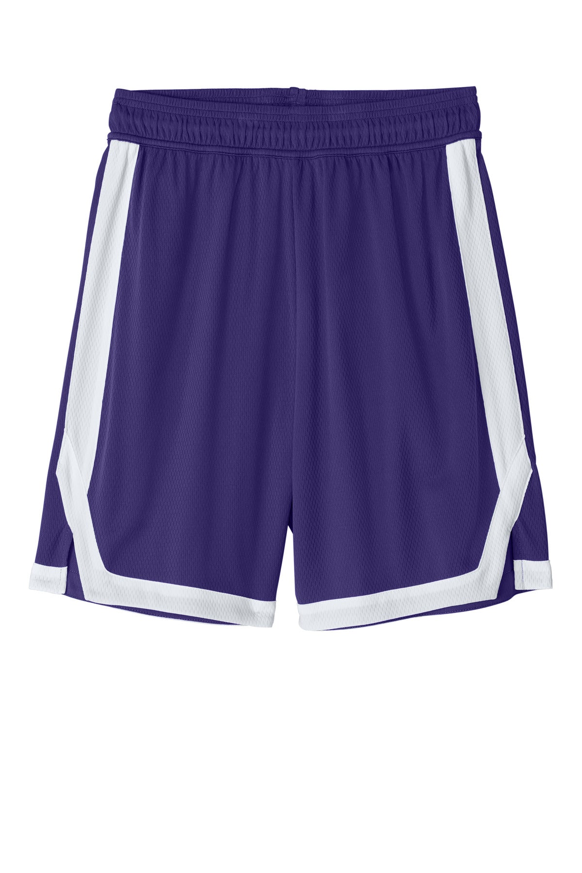 Front View of Purple/Wh Sport-Tek Rival Basketball 7"Short ST901