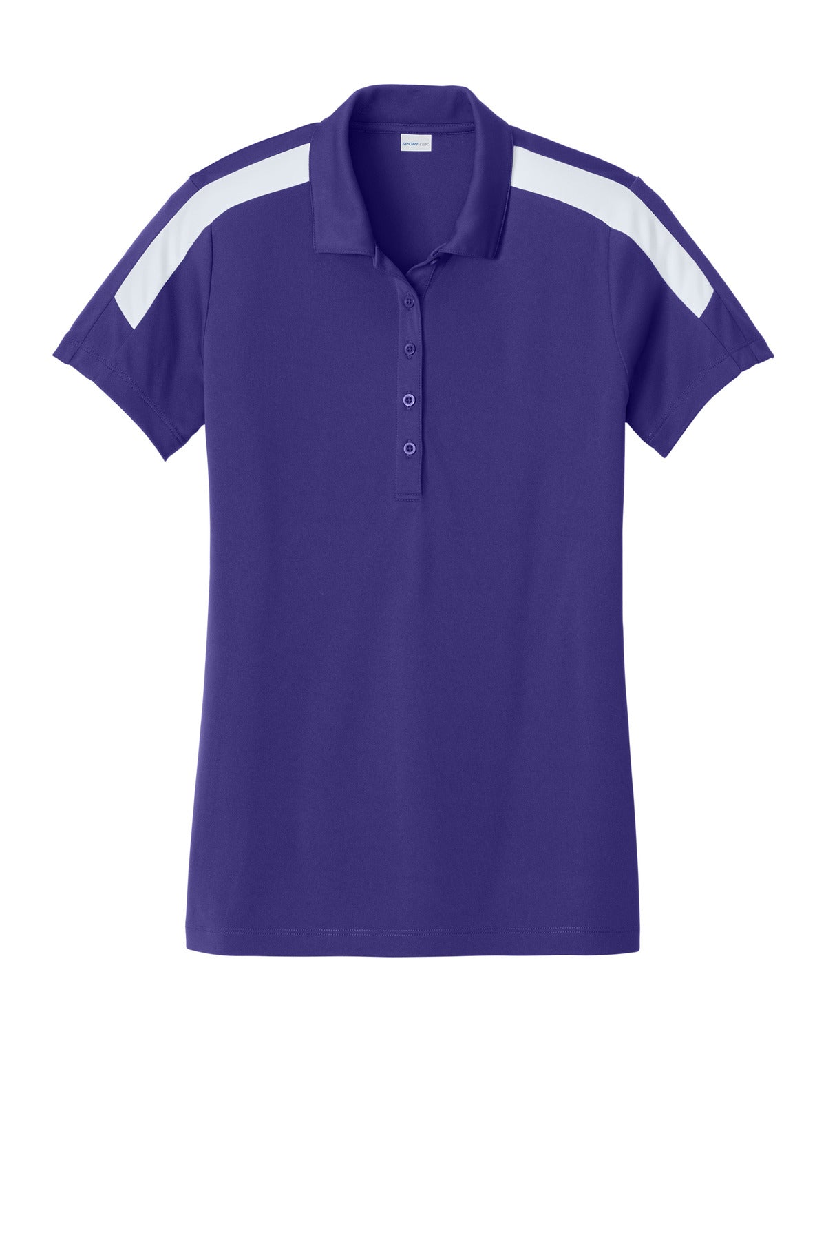Front View of Purple/Wh Sport-Tek Women's Competitor United Polo LST104