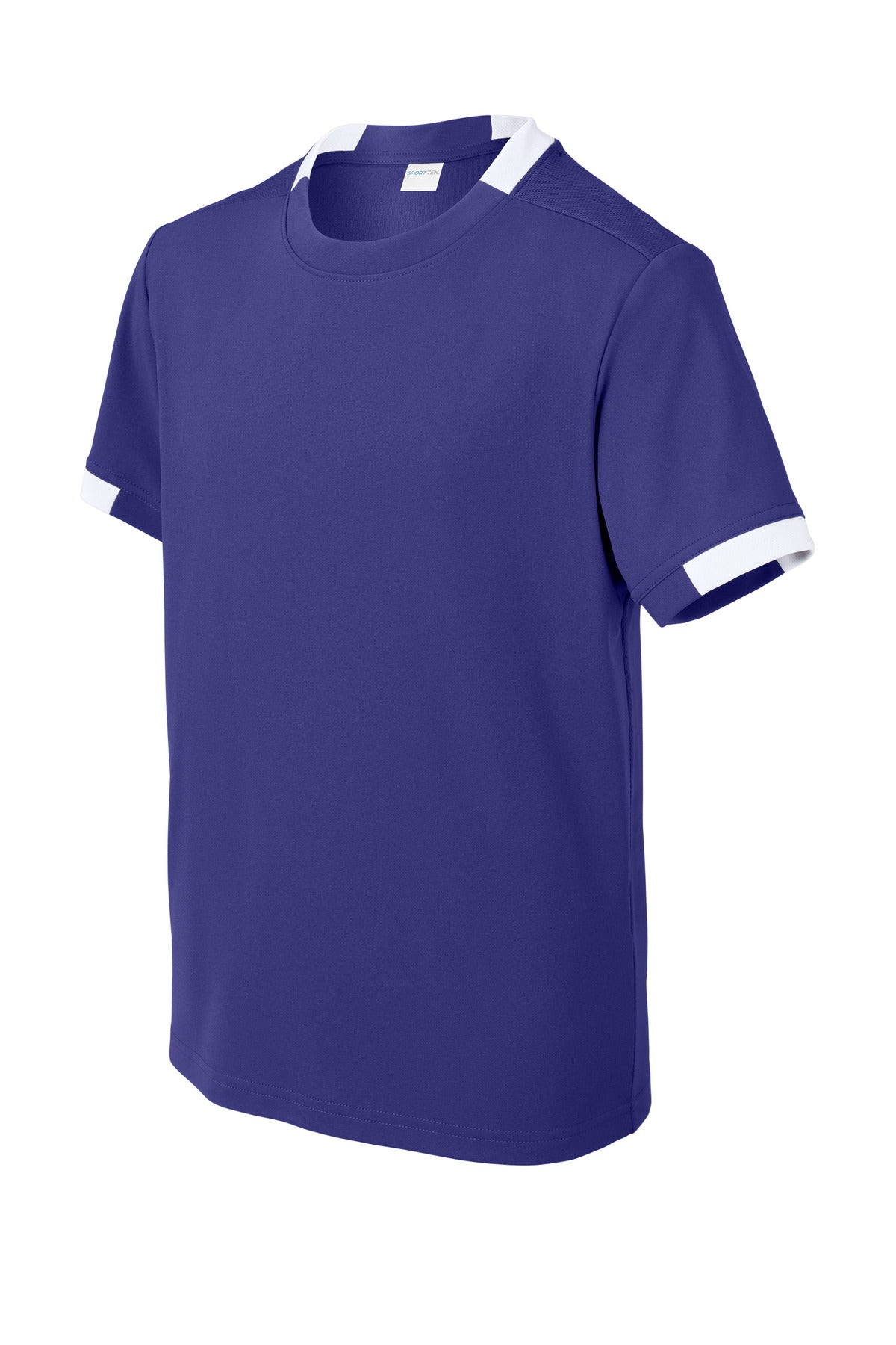 Front View of Purple/Wh Sport-Tek Youth Club Short Sleeve Crew YST440