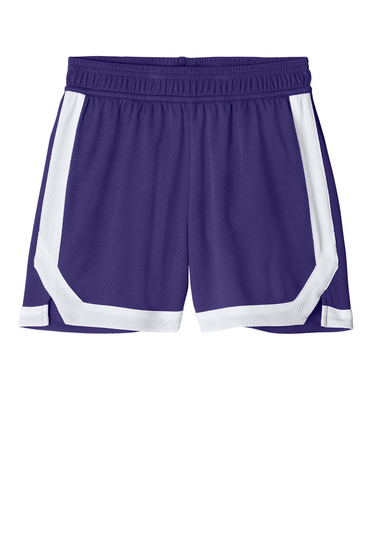 Front View of Purple/Wh Sport-Tek Youth Rival Basketball 5" Short YST901