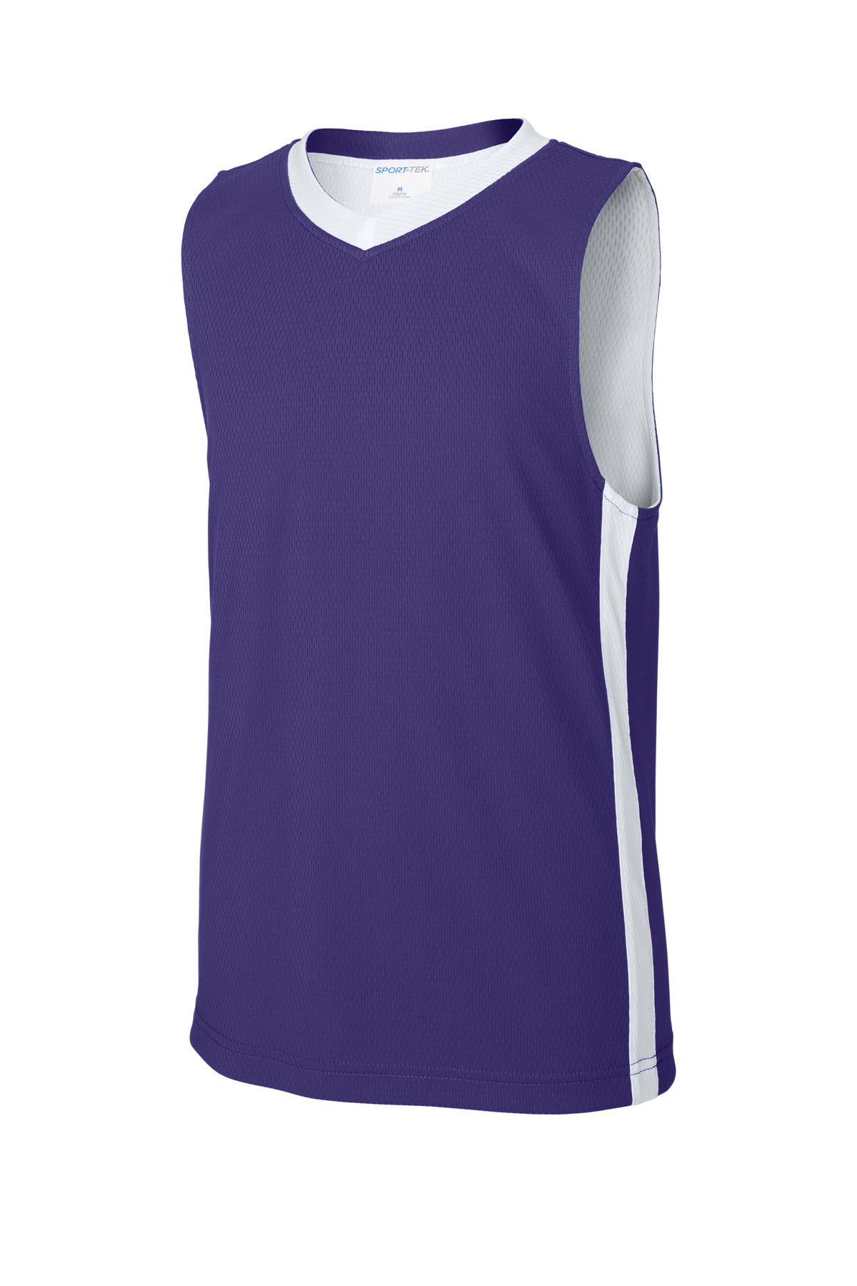 Front View of Purple/Wh Sport-Tek Youth Rival Basketball Rev Jersey YST900