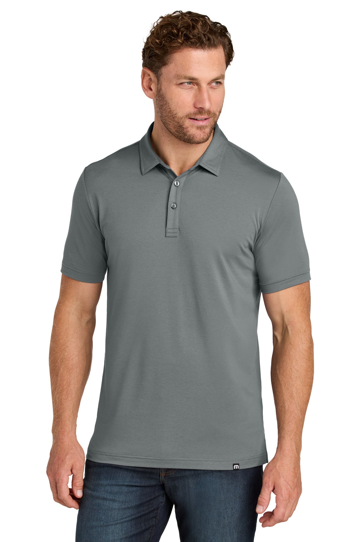 Front View of QuiShaGrey TravisMathew Glenview Solid Polo TMA41461