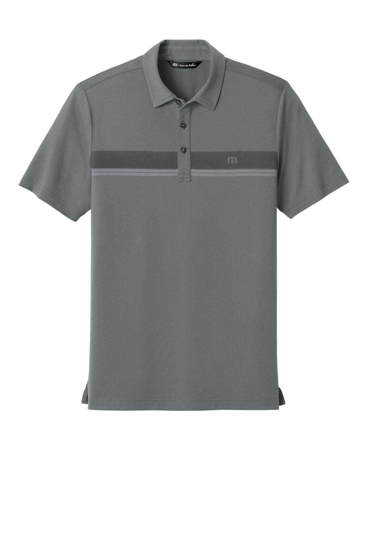 Front View of QuiShaGrey TravisMathew Glenview Stripe Polo TMA41462