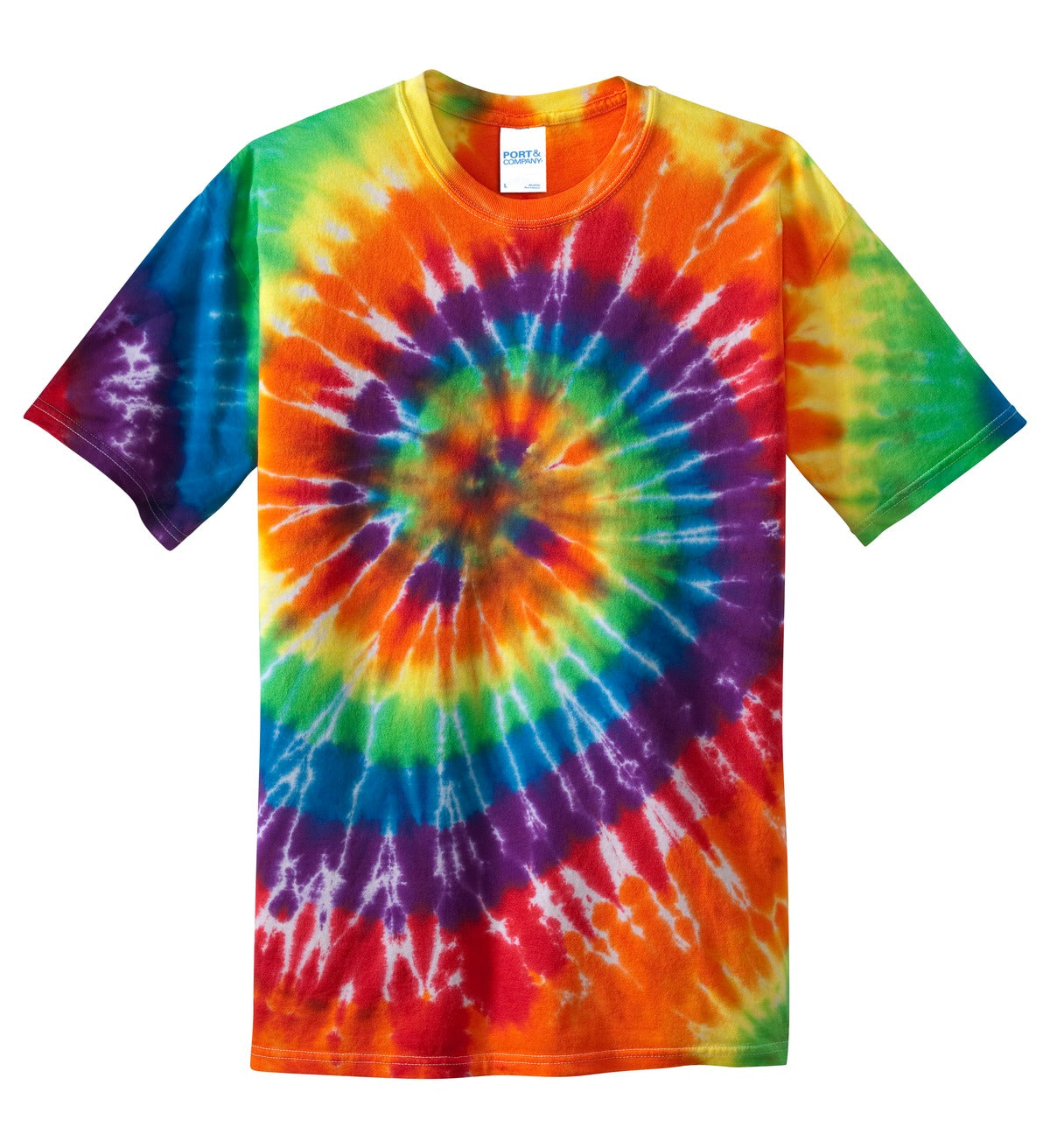 Front View of Rainbow Port & Co Tie-Dye Tee. PC147