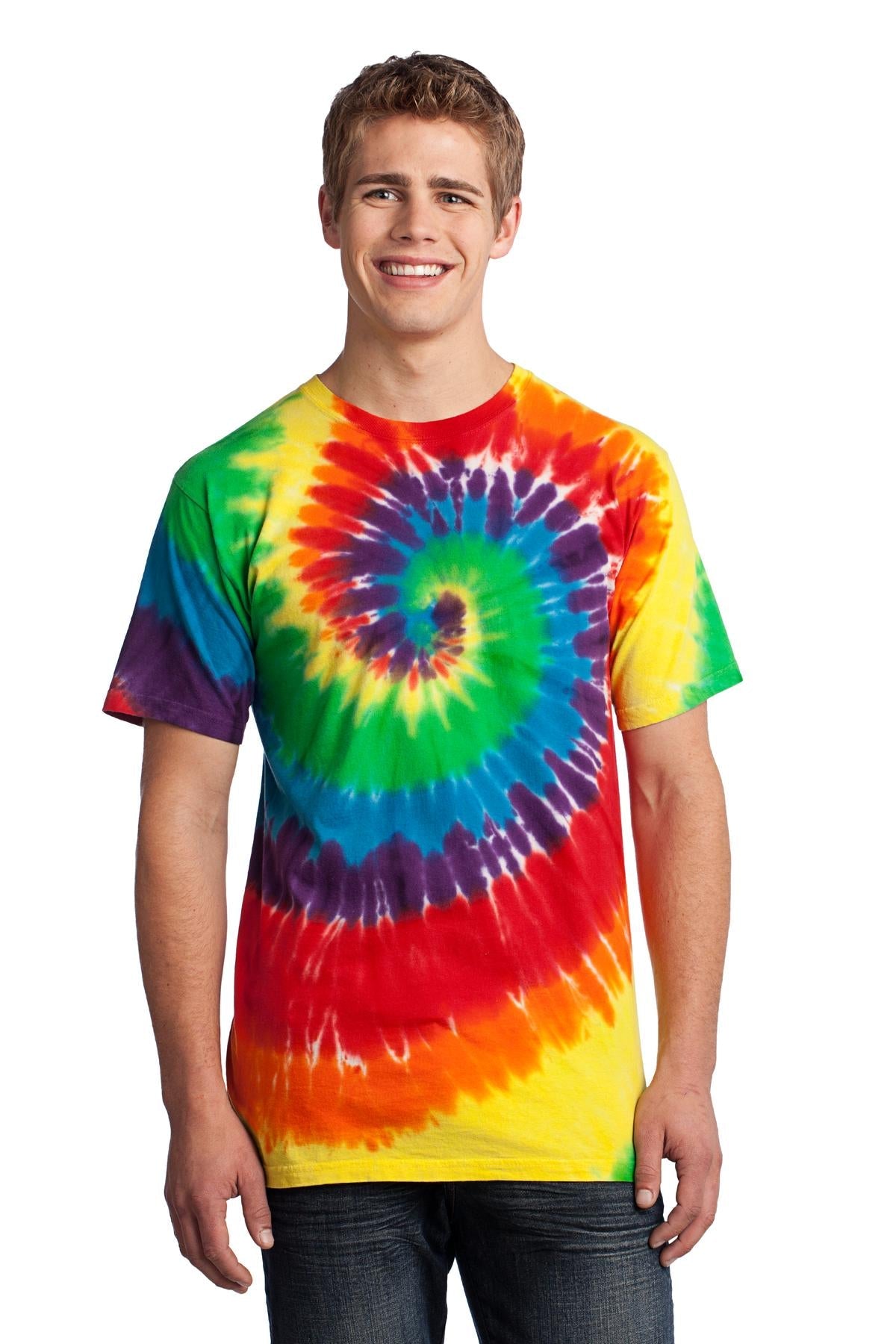 Front View of Rainbow Port & Co Tie-Dye Tee. PC147
