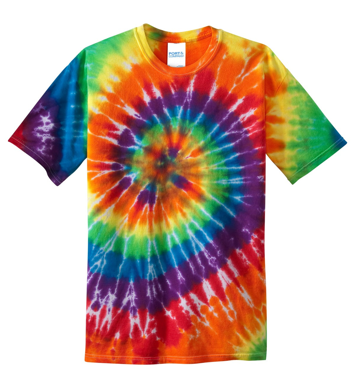 Front View of Rainbow Port & Co Youth Tie-Dye Tee. PC147Y