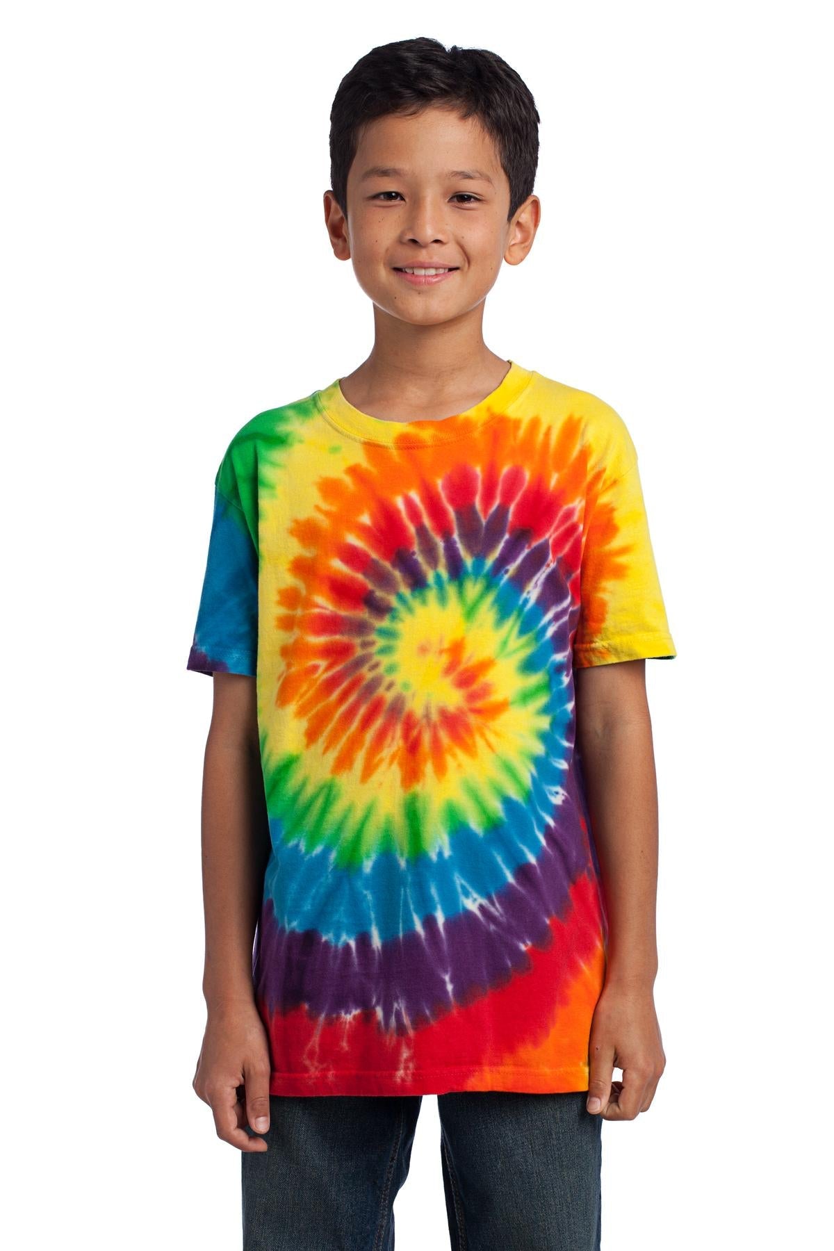 Front View of Rainbow Port & Co Youth Tie-Dye Tee. PC147Y