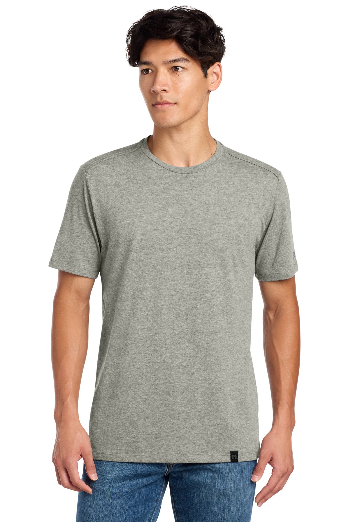 Front View of Rainstrm Gry H New Era Heritage Blend Crew Tee. NEA100
