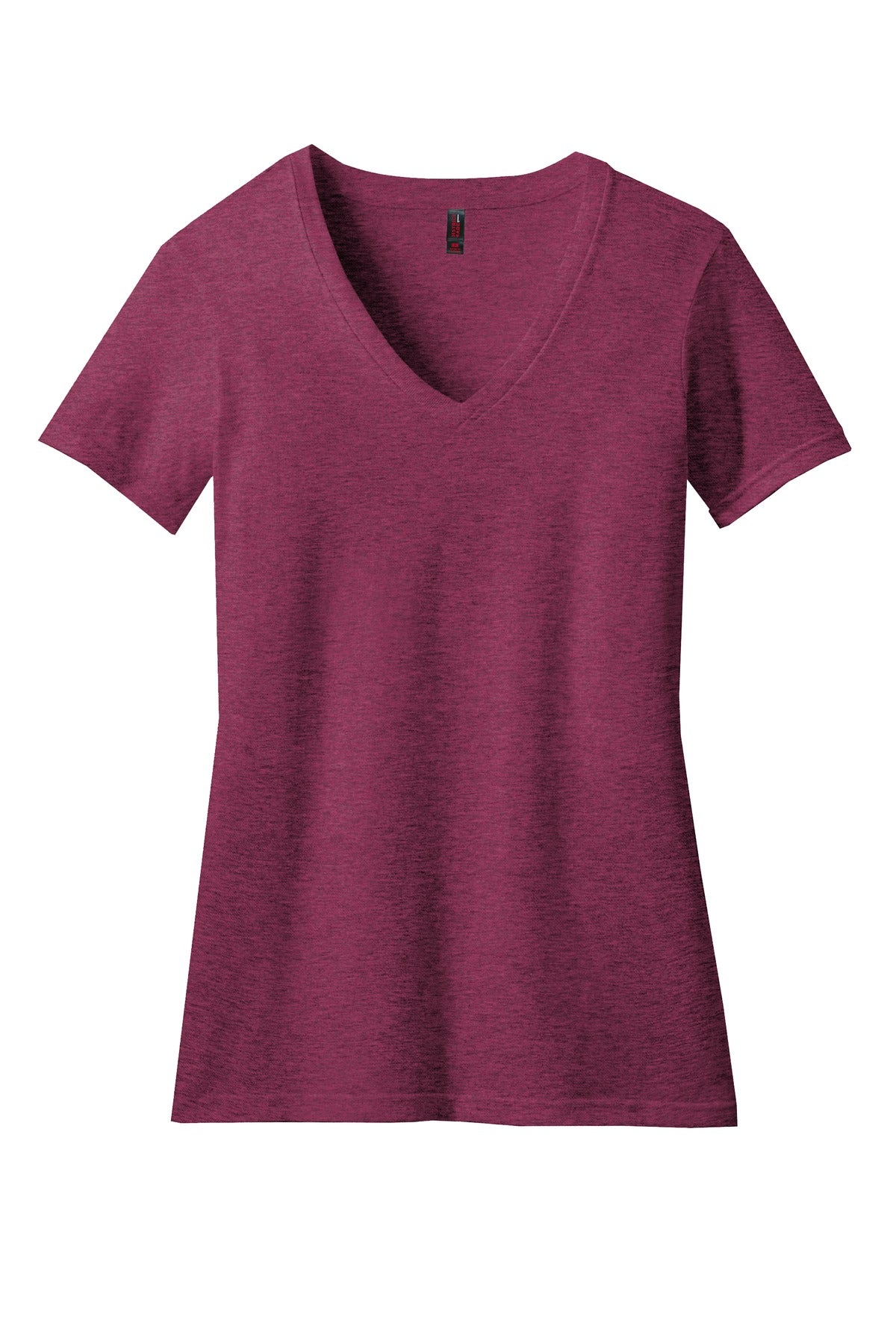 Front View of Raspberry Flck District Women's Perfect Blend CVC V-Neck Tee. DM1190L