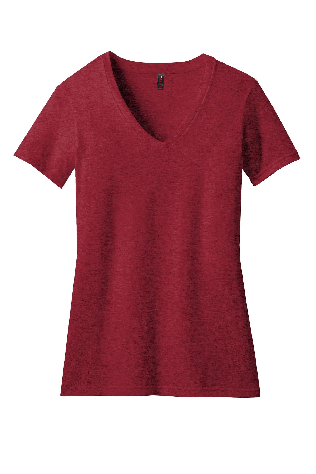 Front View of Red Fleck District Women's Perfect Blend CVC V-Neck Tee. DM1190L