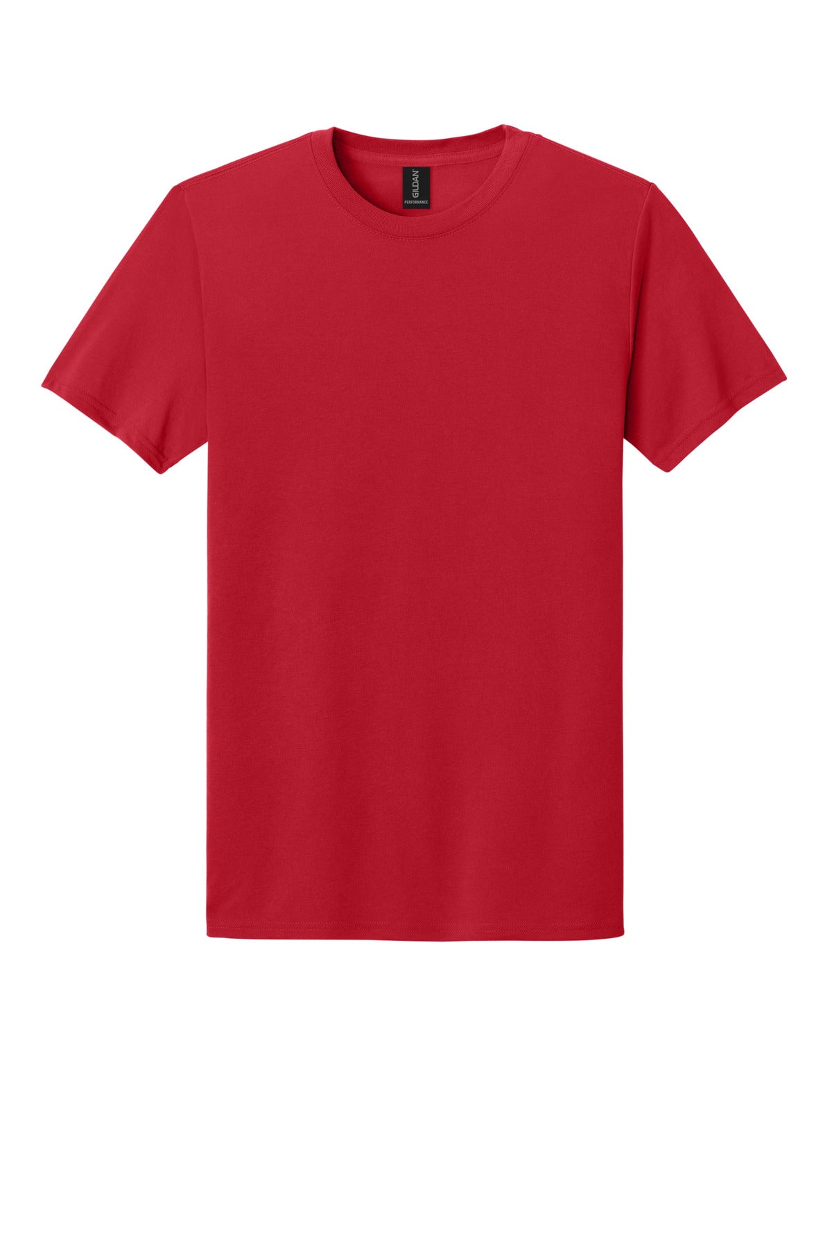 Front View of Red Gildan Gildan Performance T-Shirt. 42000