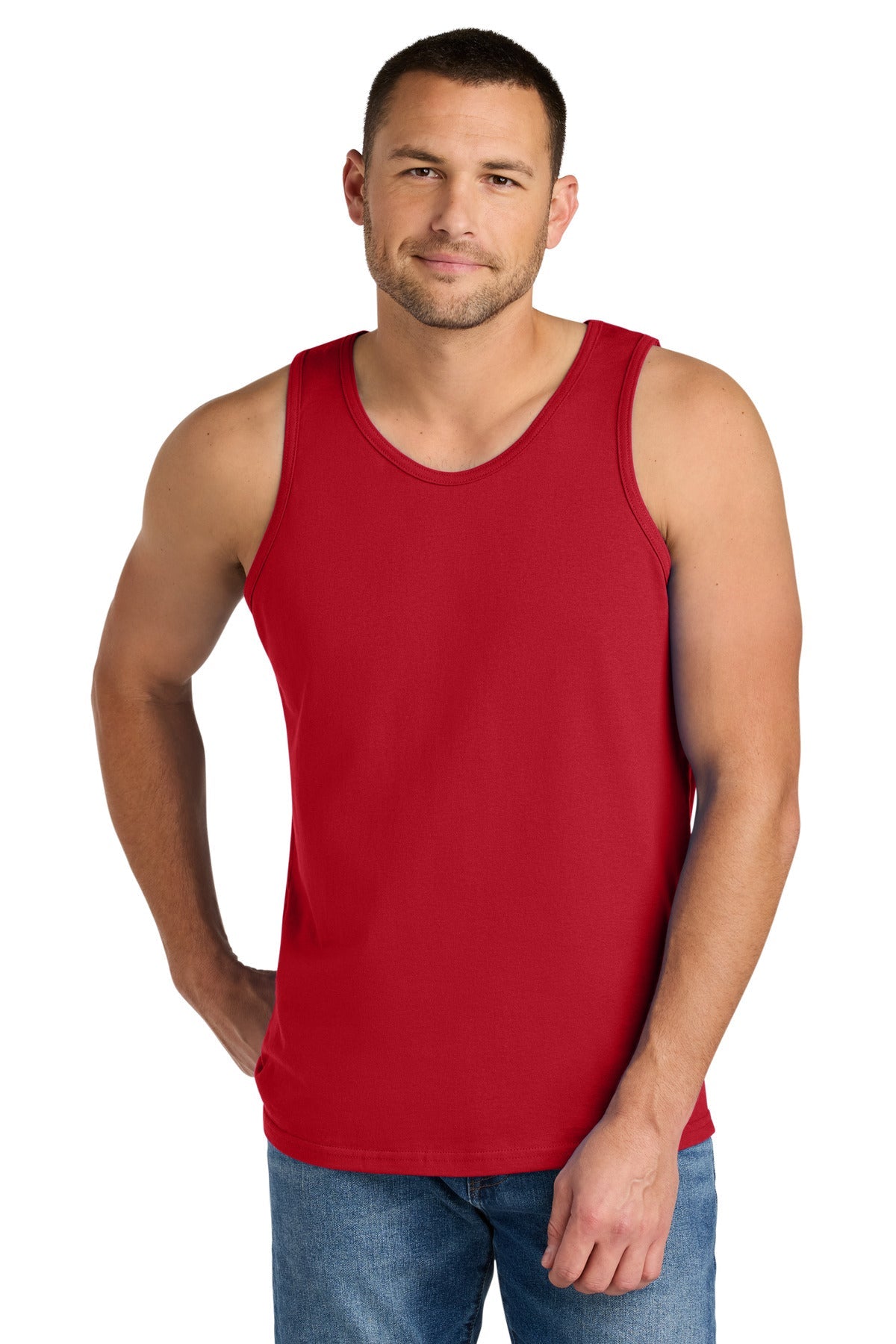 Front View of Red Gildan Heavy Cotton Tank Top. G5200