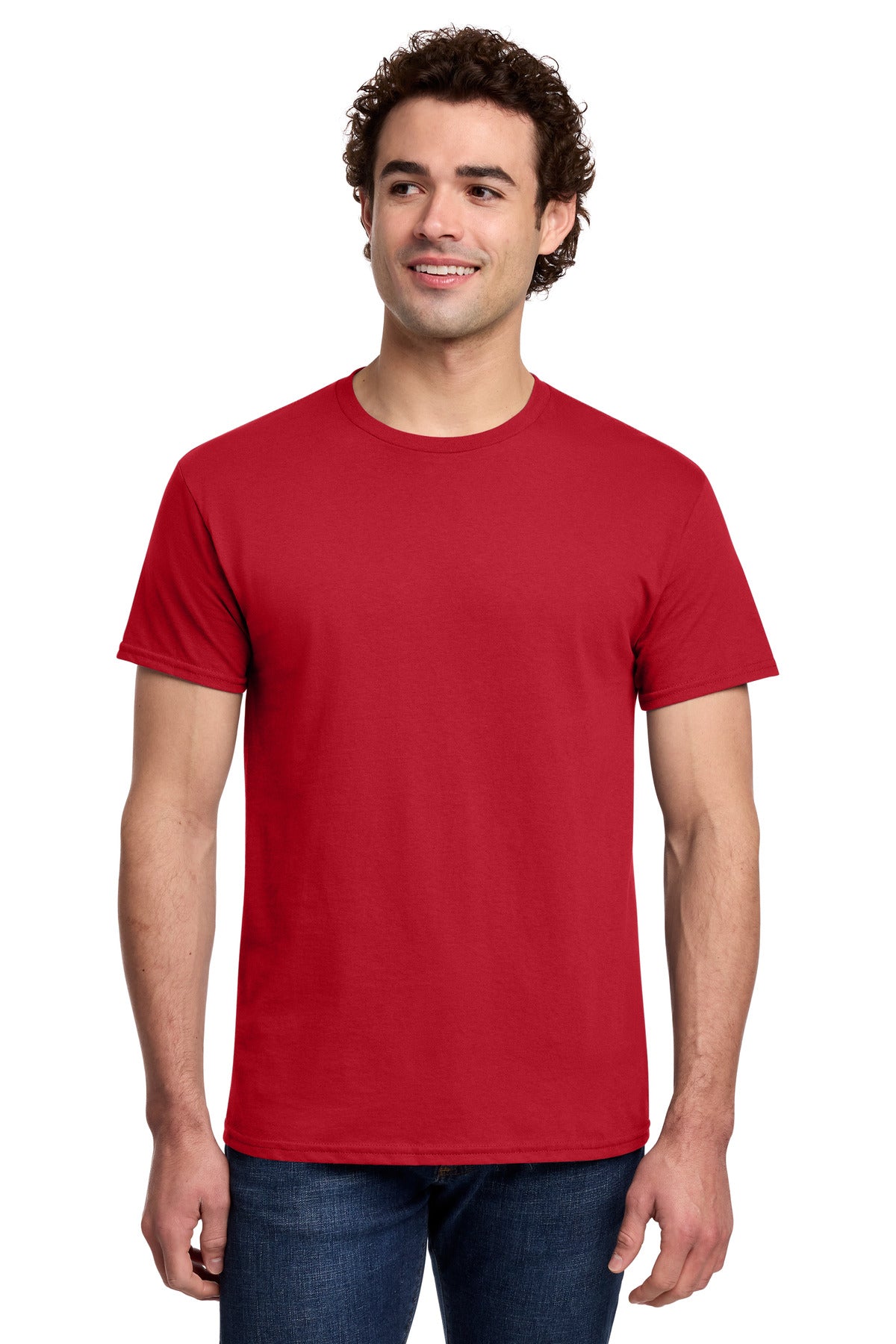 Front View of Red Gildan Light Cotton Tee 3000