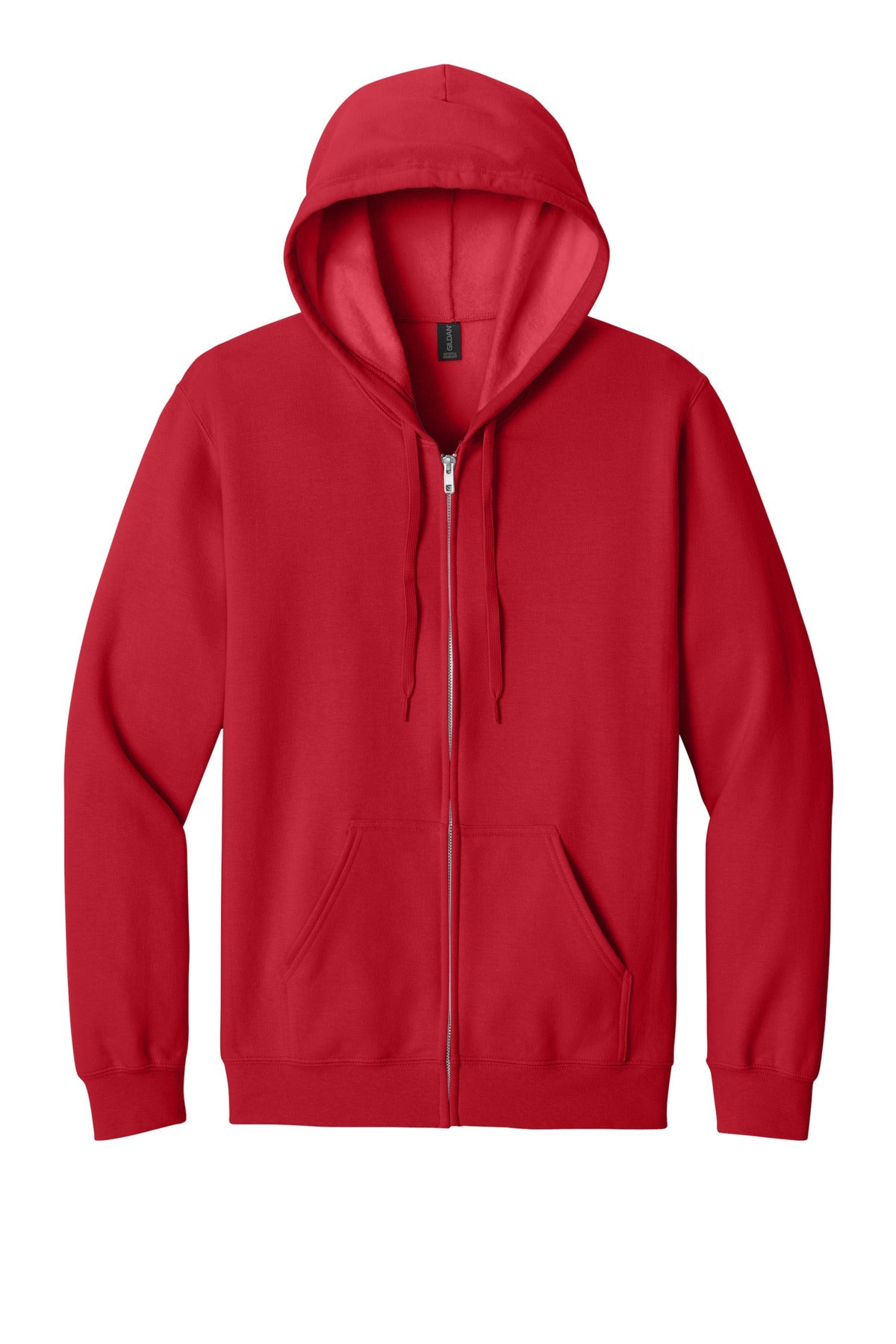 Front View of Red Gildan Softstyle Midweight Fleece Full-Zip Hooded Sweatshirt SF600