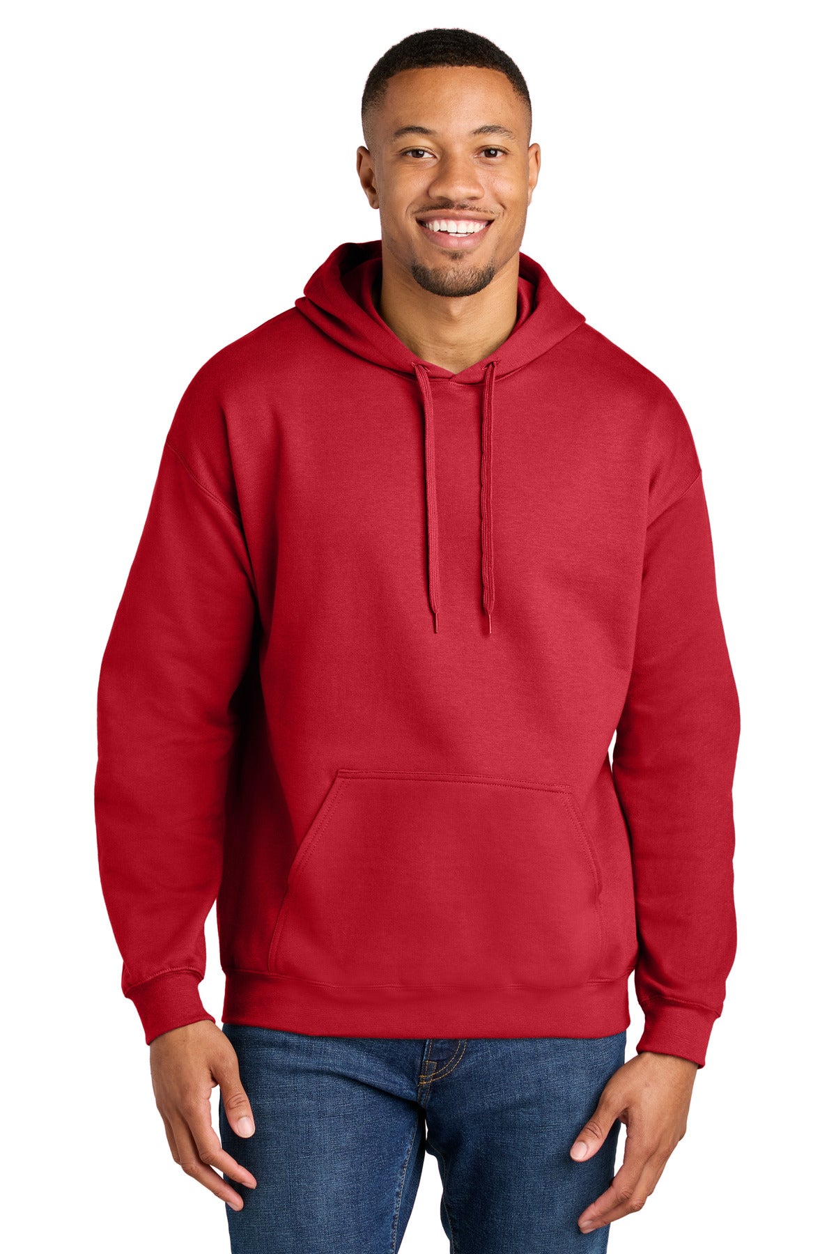 Front View of Red Gildan Softstyle Midweight Pullover Hooded Sweatshirt SF500