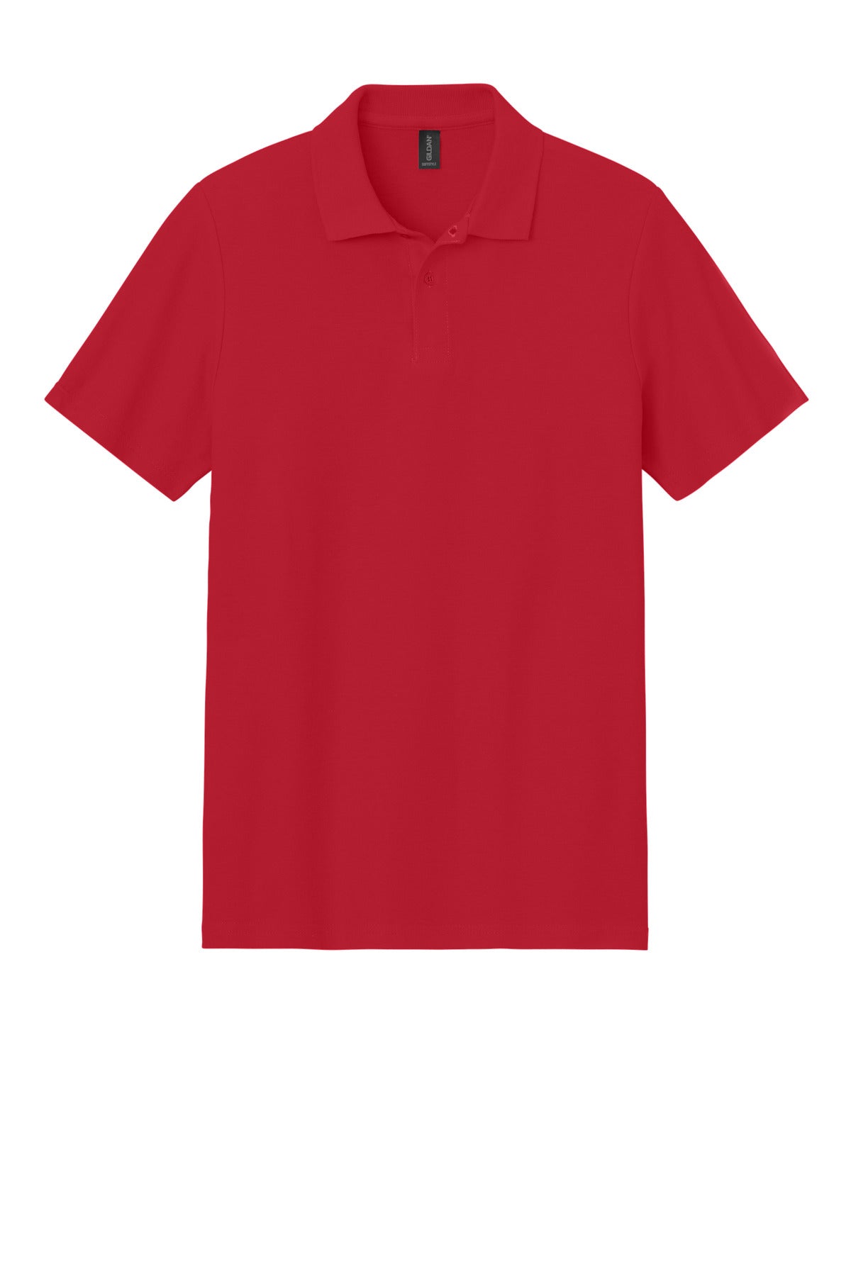 Front View of Red Gildan Softstyle Pique Polo 64800
