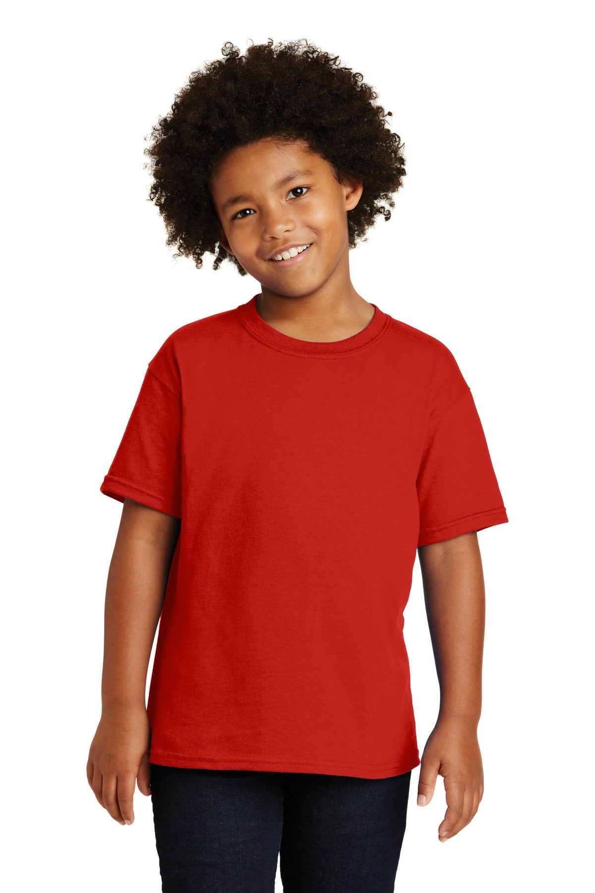 Front View of Red Gildan - Youth Heavy Cotton 100% Cotton T-Shirt. 5000B