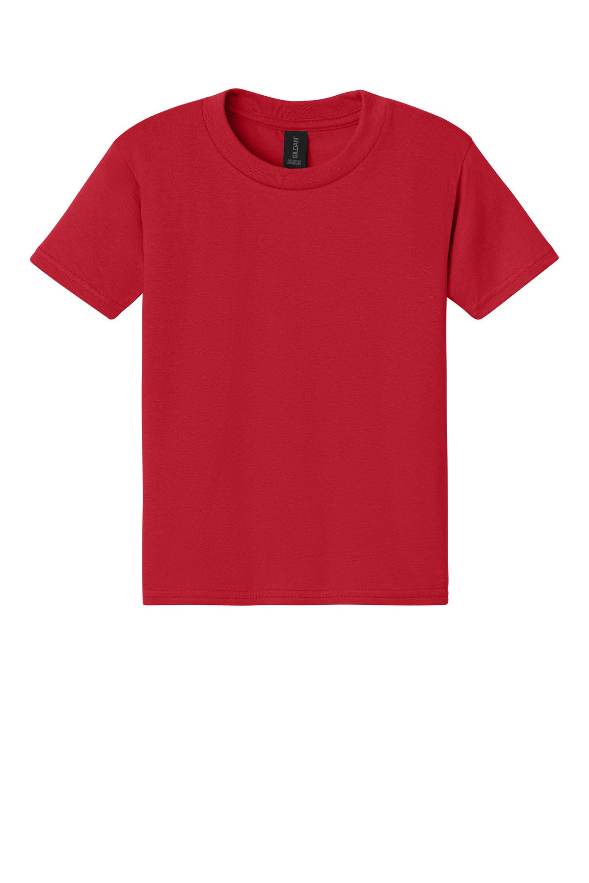 Front View of Red Gildan Youth Softstyle Midweight Tee 65000B