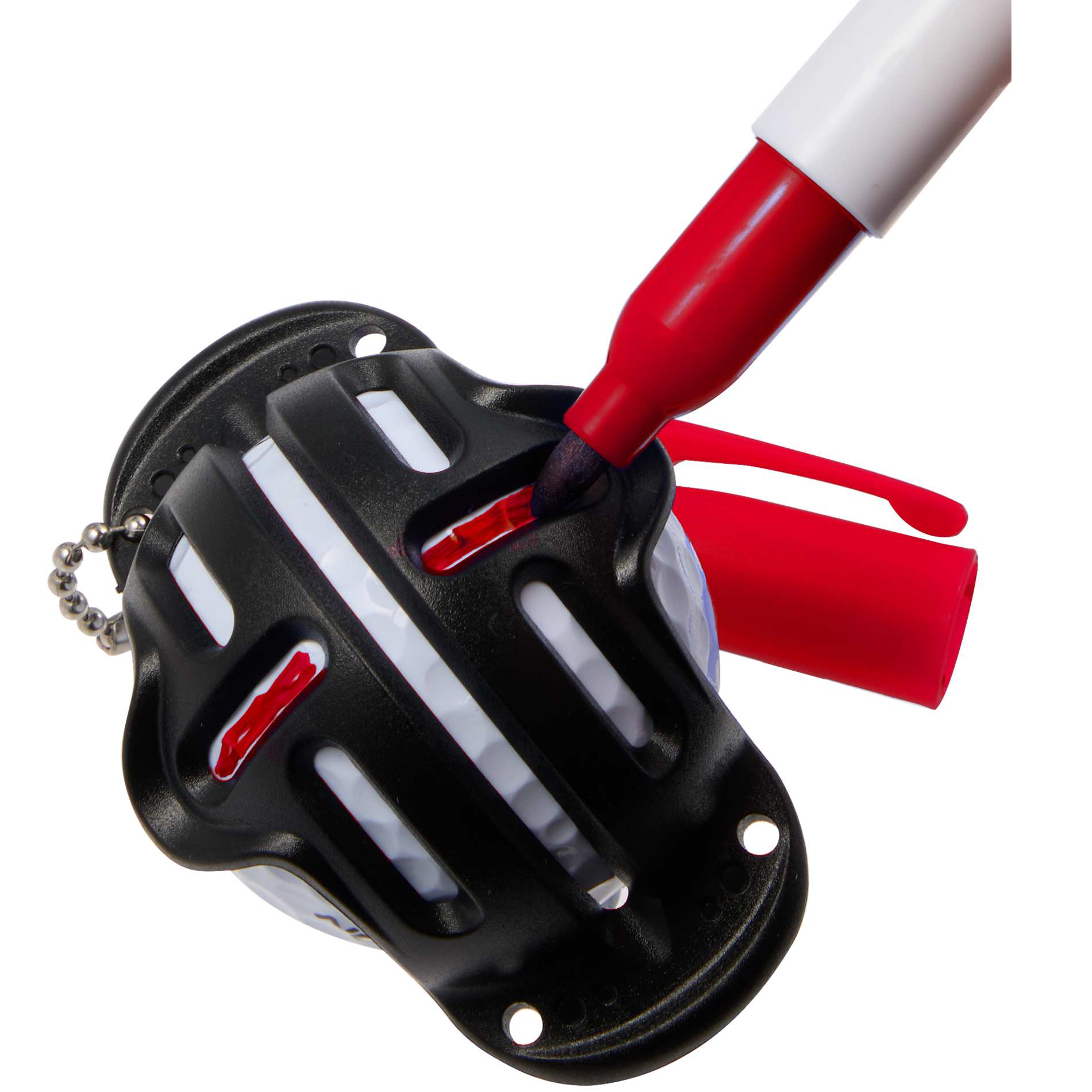 Front View of Red Golf Ball Stencil with Marker