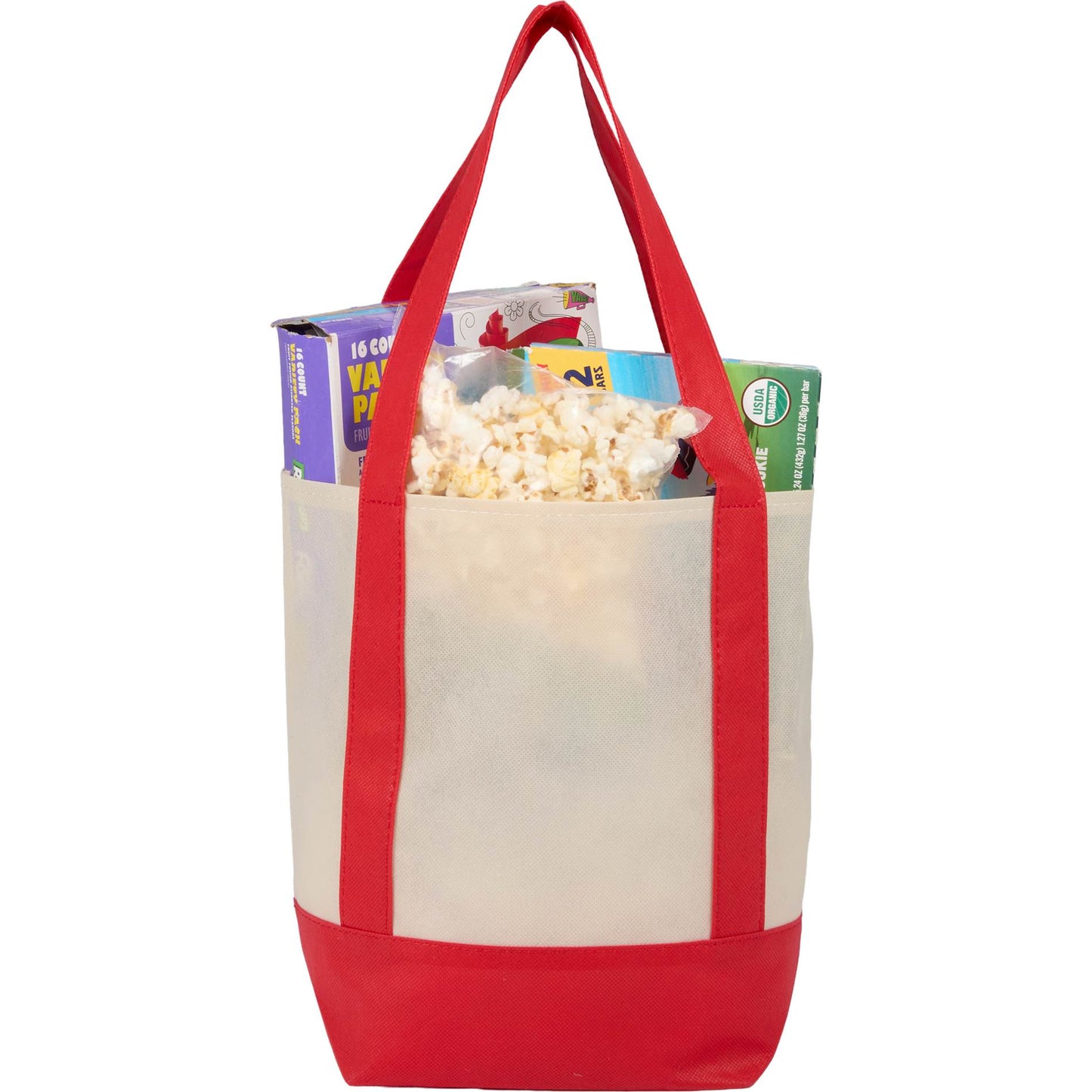 Front View of Red Mini Non Woven LighthouseTote plain