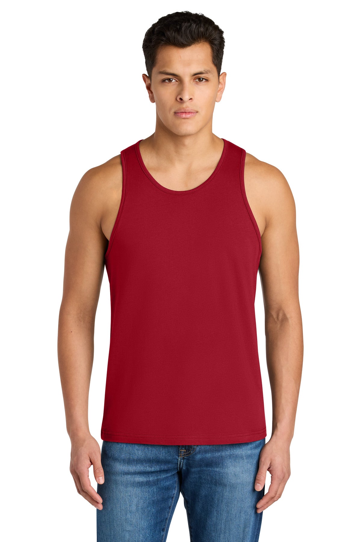 Front View of Red Next Level Apparel Cotton Muscle Tank NL3633