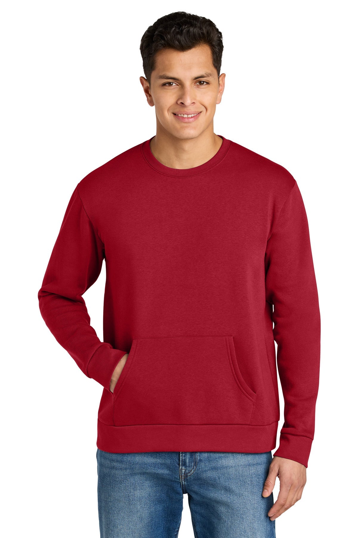 Front View of Red Next Level Apparel Santa Barbara Pocket Sweatshirt NL9001