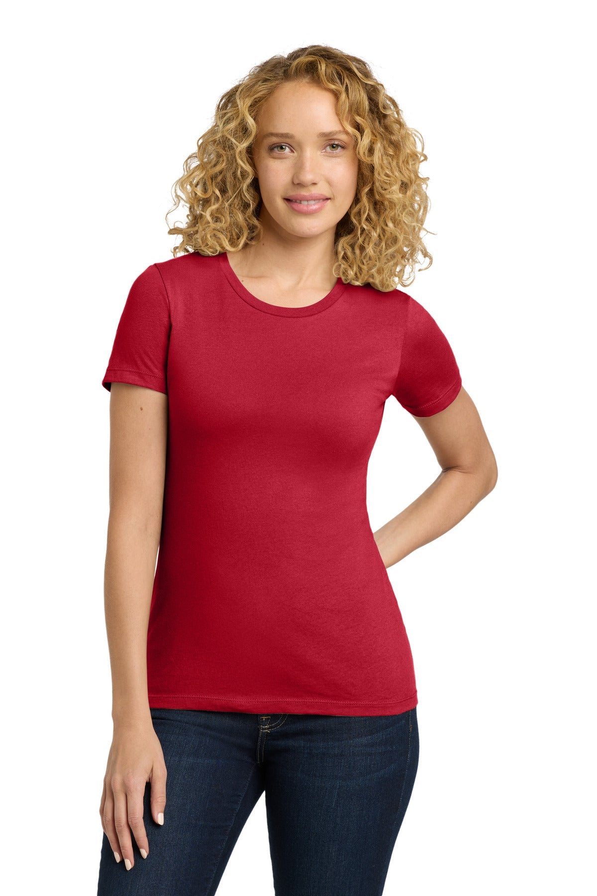 Front View of Red Next Level Apparel Women's Cotton Tee. NL3900