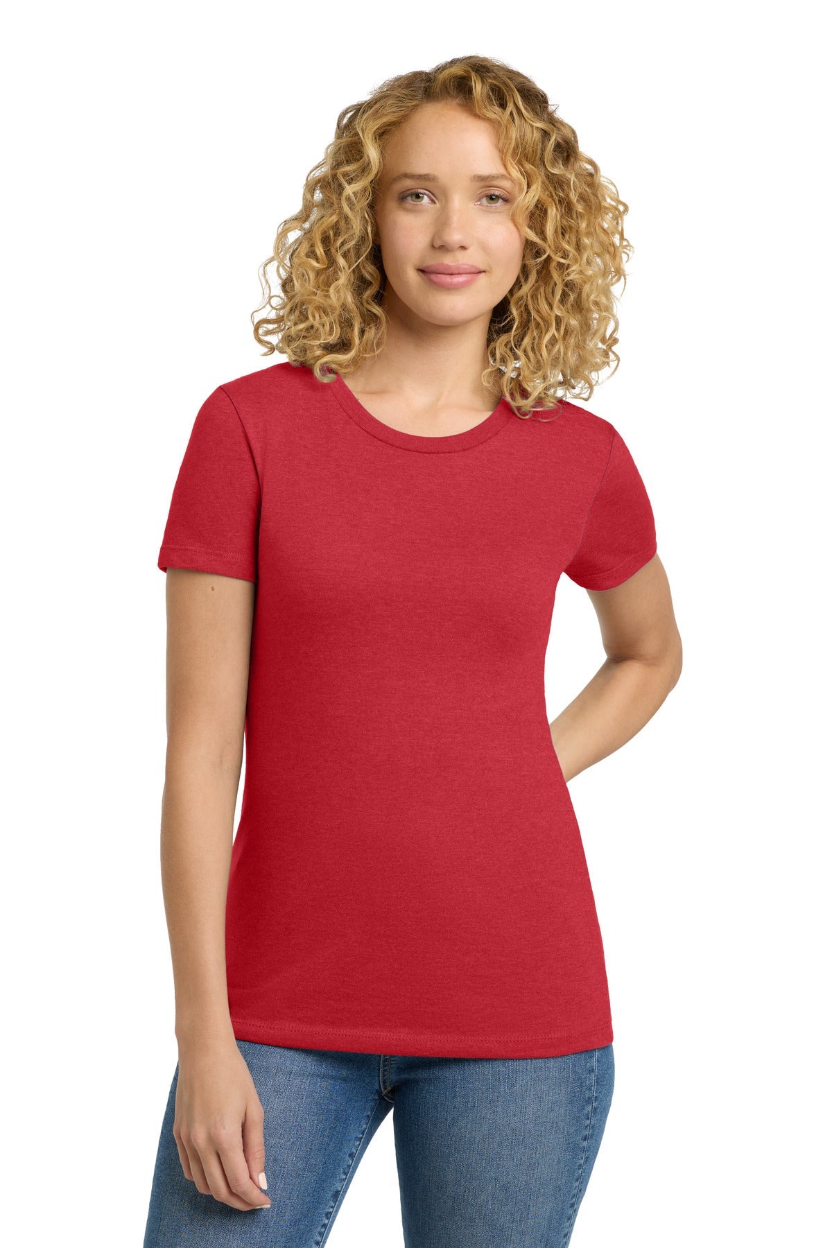 Front View of Red Next Level Apparel Women's CVC Tee. NL6610