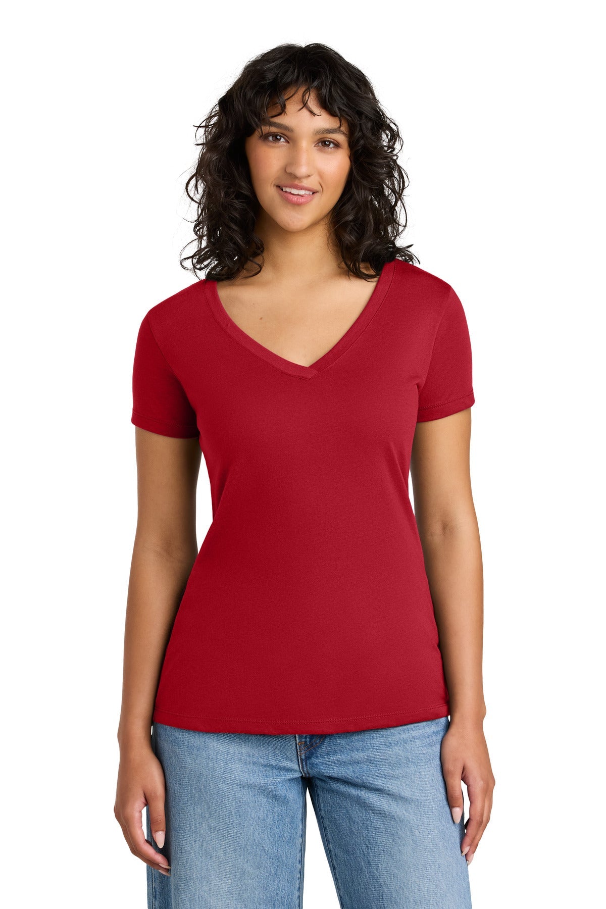 Front View of Red Next Level Apparel Women's Ideal V-Neck Tee NL1540