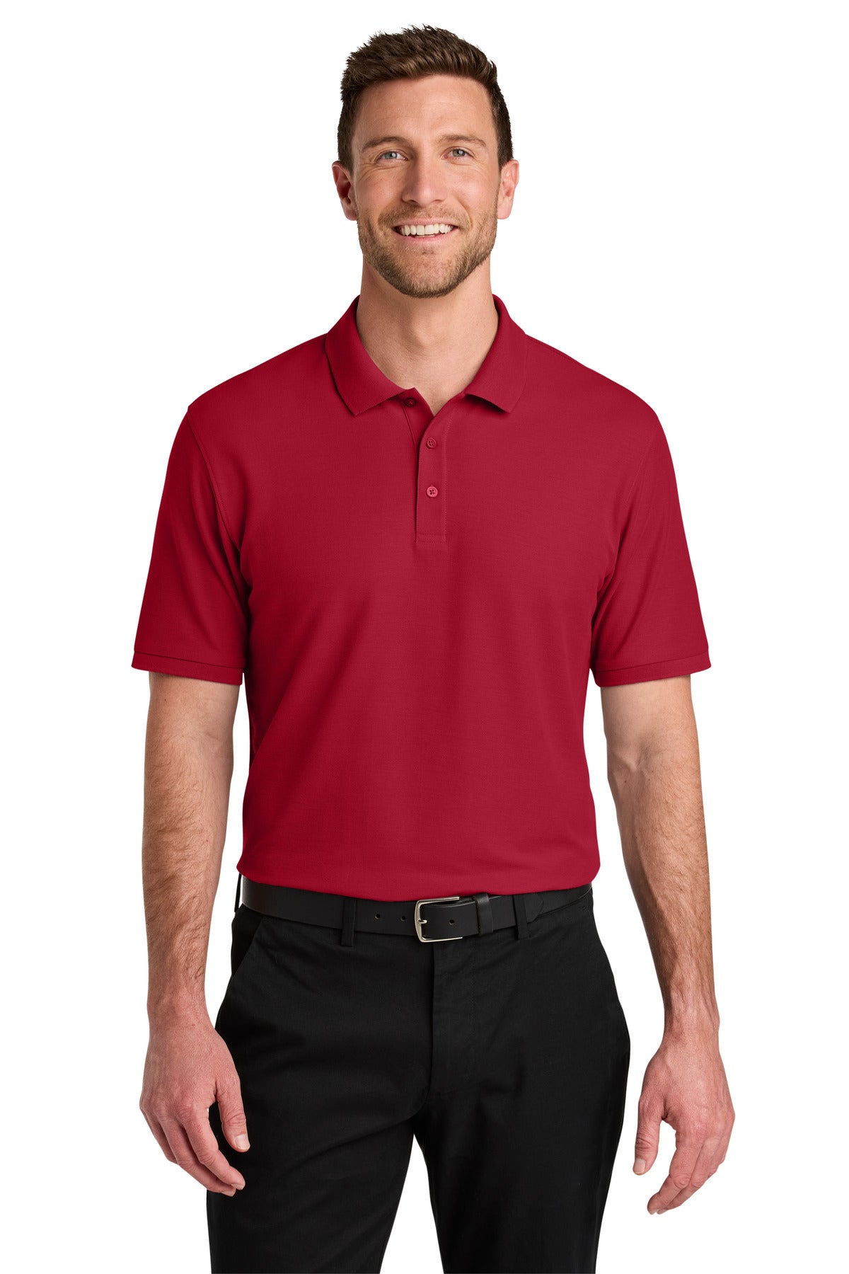 Front View of Red Port Authority Wearever Signature Pique Polo K200