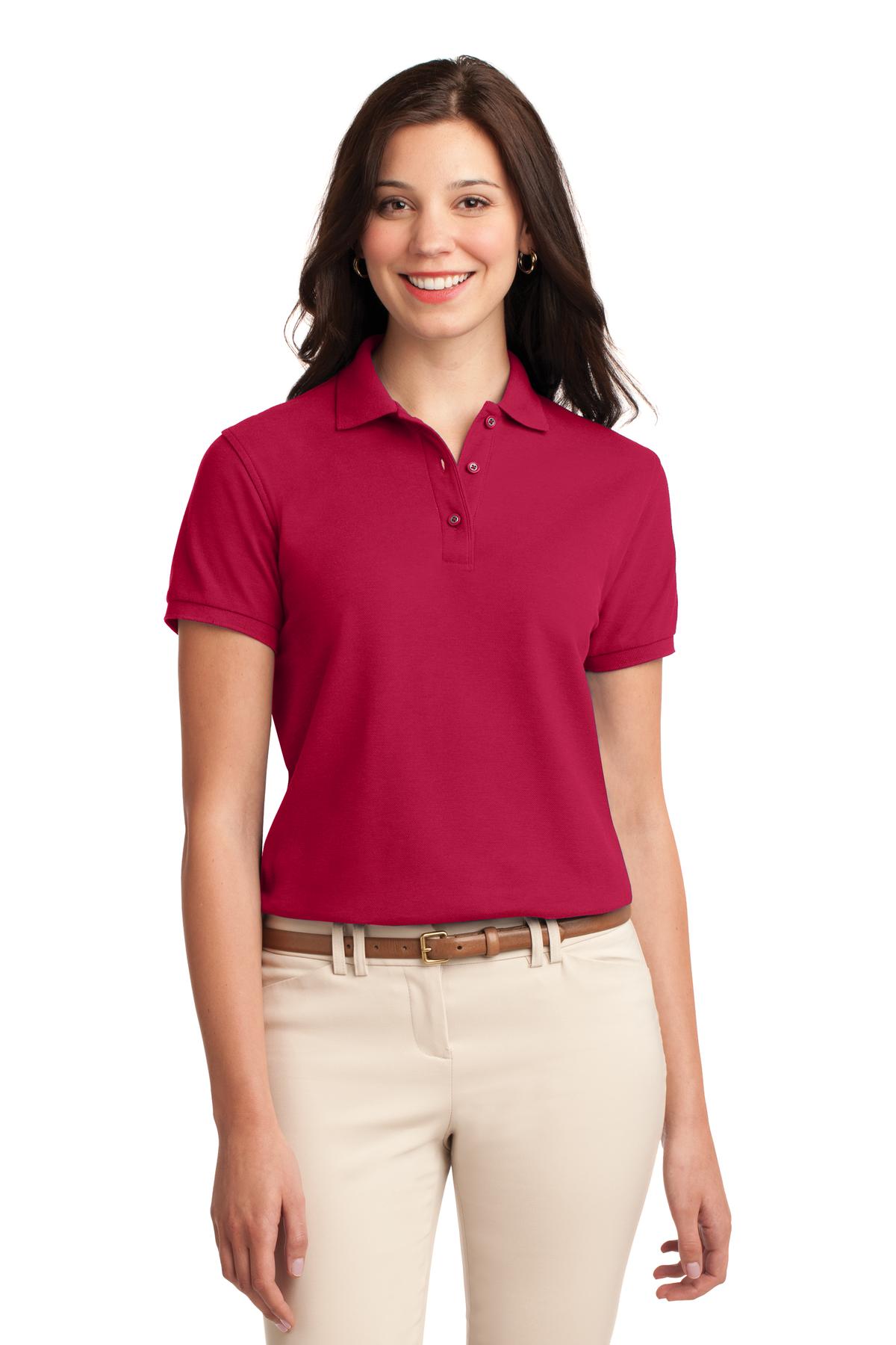 Front View of Red Port Authority Women's Silk Touch Polo. L500