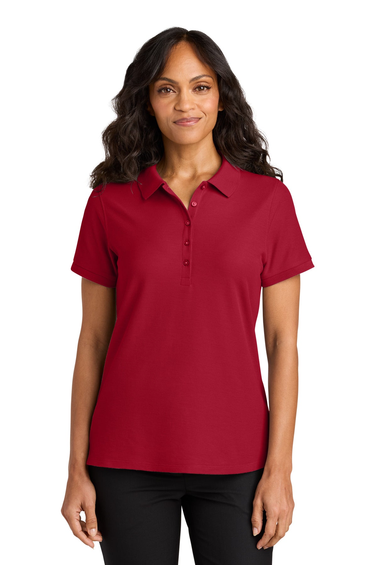 Front View of Red Port Authority Women's Wearever Signature Pique Polo LK200