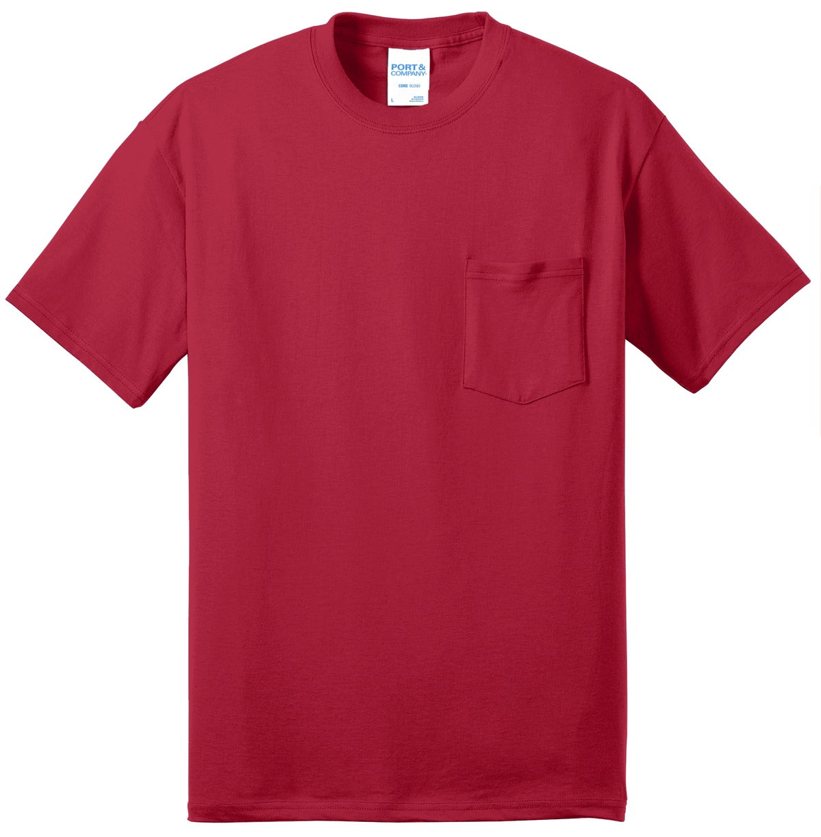 Front View of Red Port & Co Core Blend Pocket Tee. PC55P